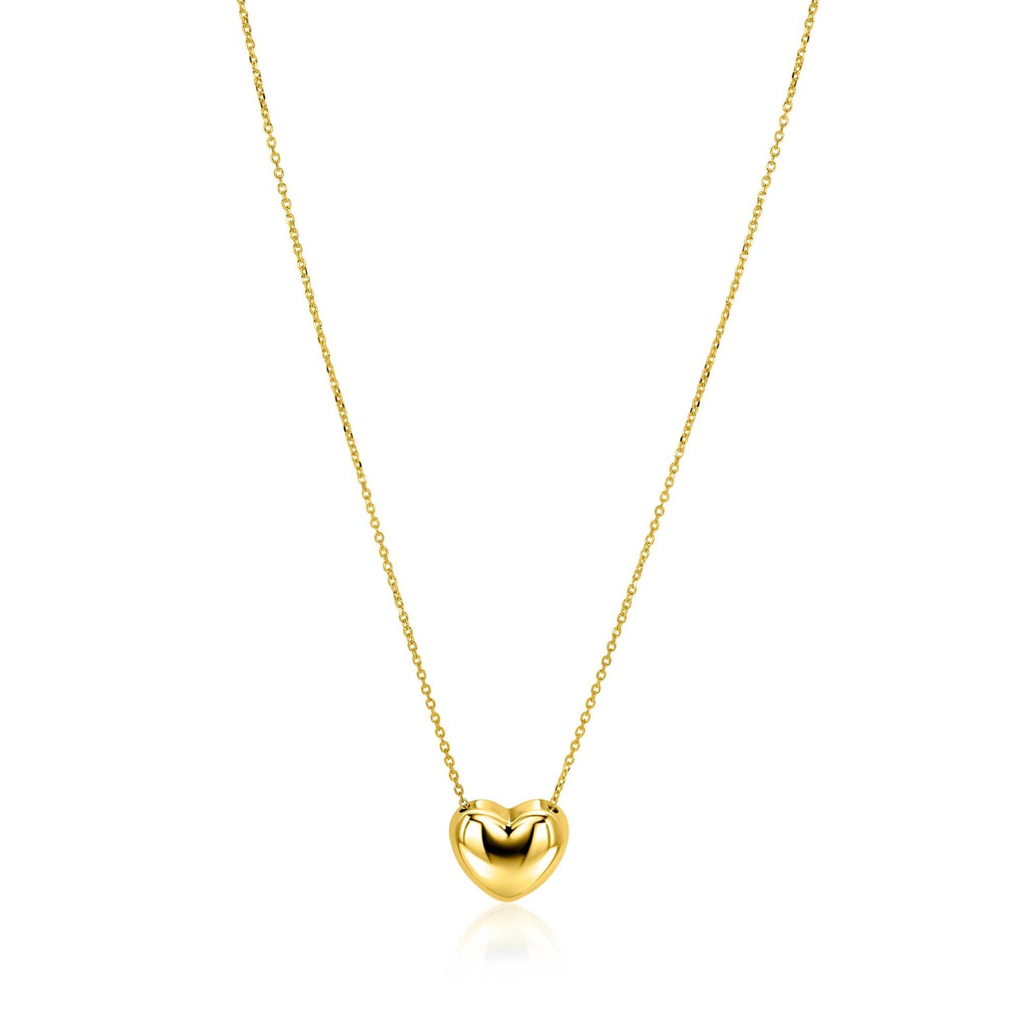 ZINZI gold plated silver necklace with luxury large heart (15mm) 40-45 cm ZIC2672G