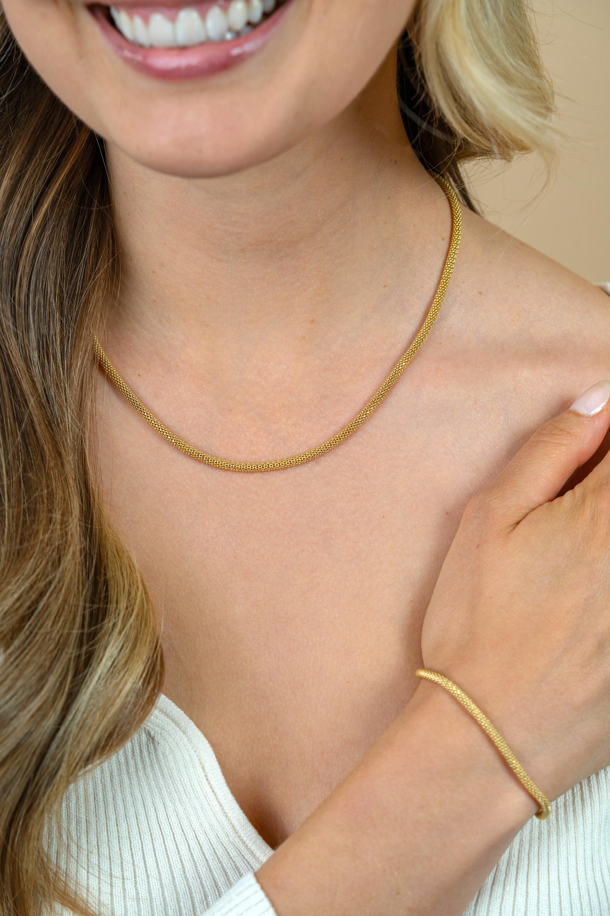 ZINZI zlv. collier gg.verg.fijne popcorn 3mm 42cm