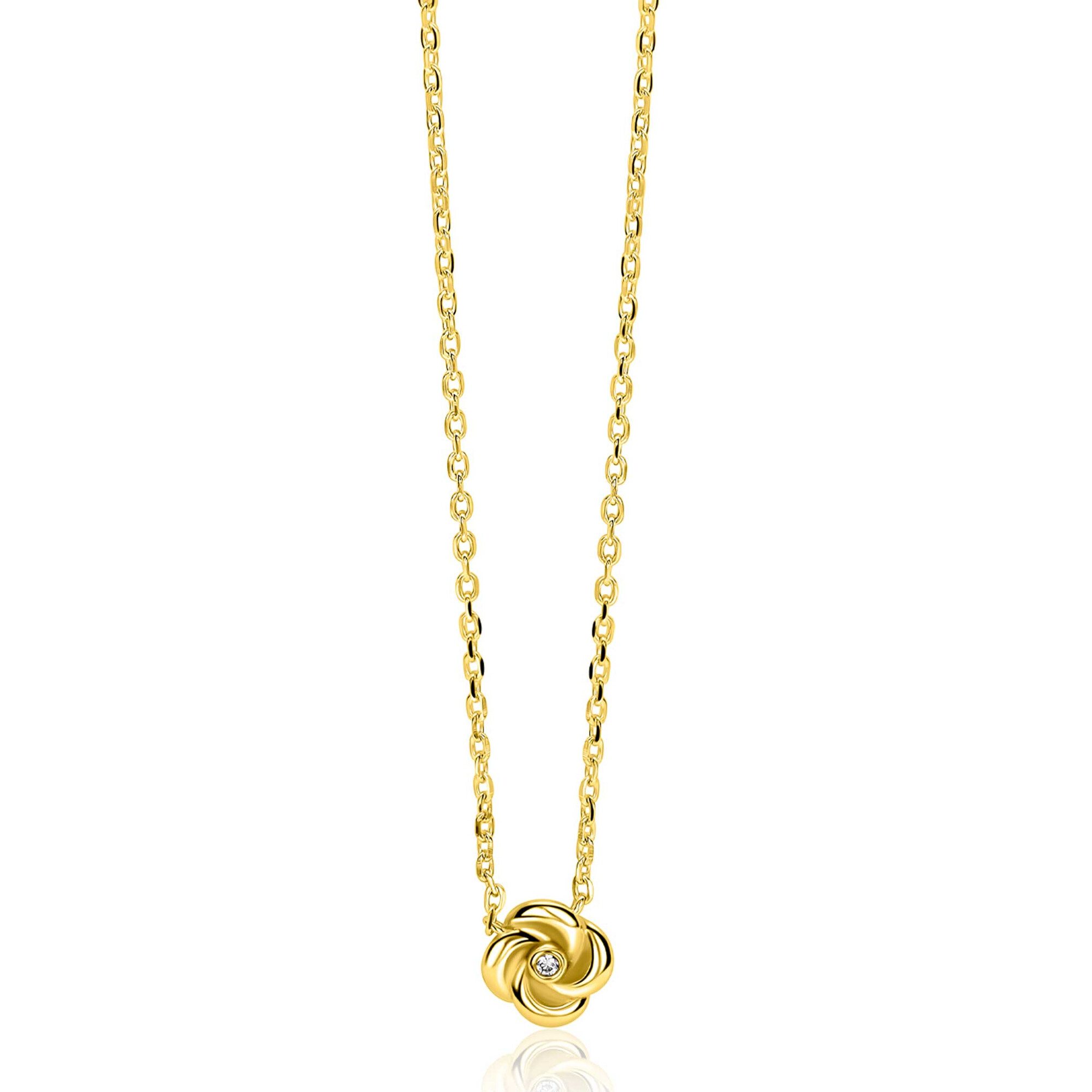 ZINZI zlv. collier gg.verg. roos hangertje en zirconia