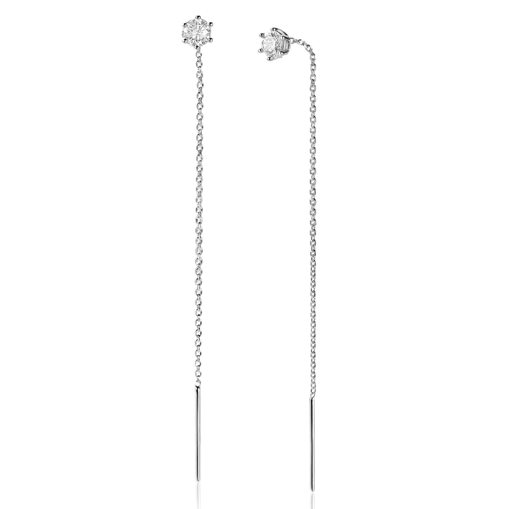 80mm ZINZI silver threader earrings with 5mm white zirconia chaton setting and graceful chain ZIO2576
