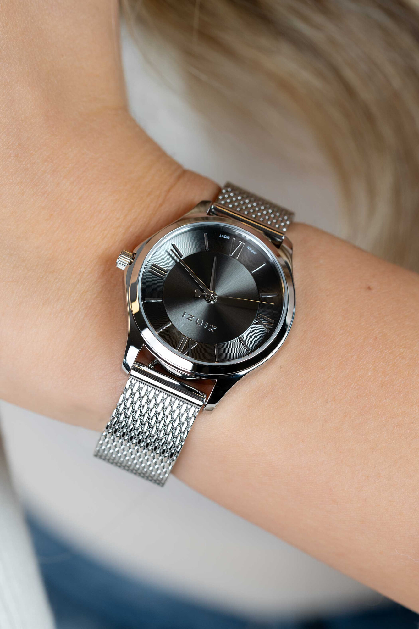 ZINZI Classy Mini Watch 30mm Grey Dial Stainless Steel Case and Mesh Strap ZIW1224M