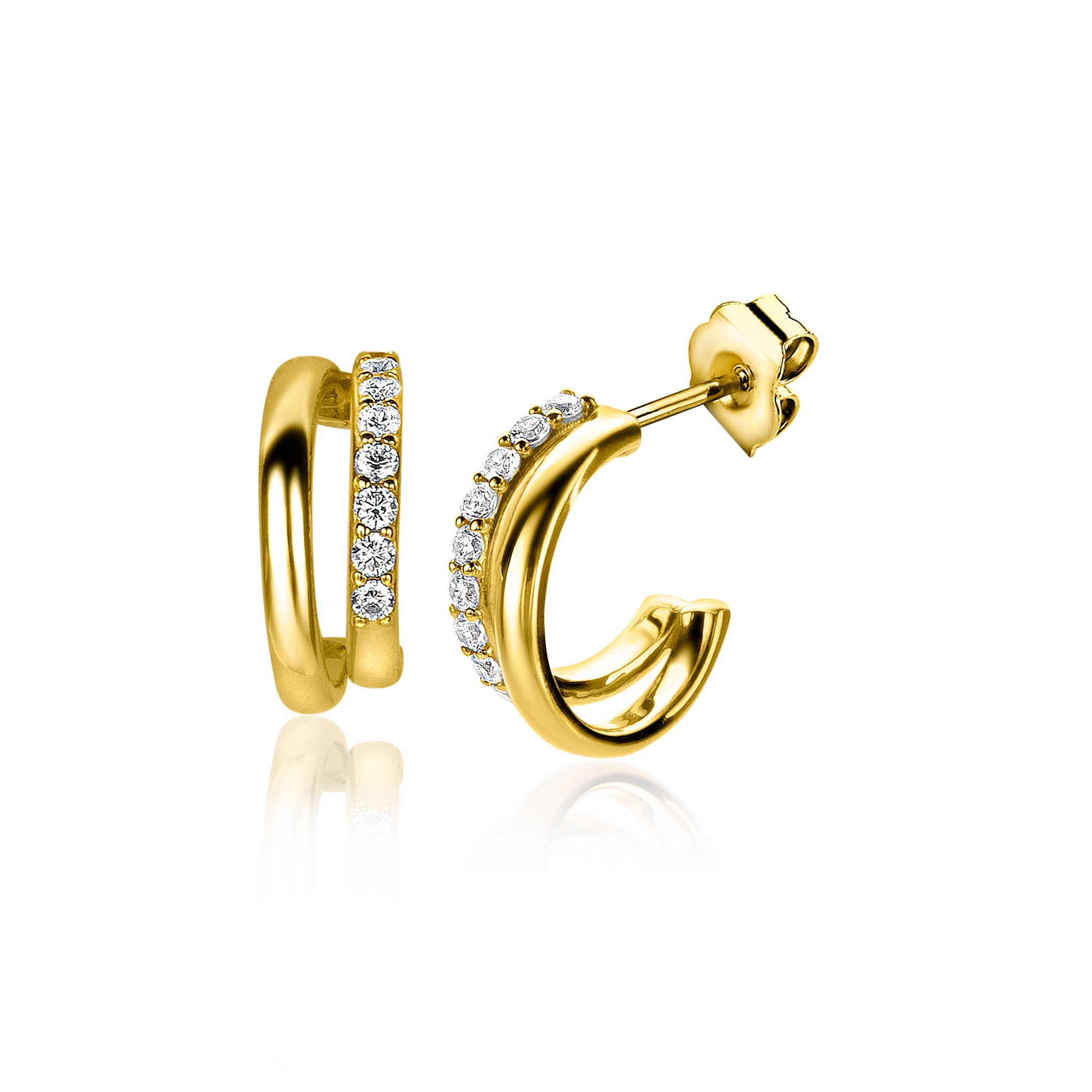 15mm ZINZI Gold Plated Sterling Silver Multi-look Earrings White Zirconias ZIO2254