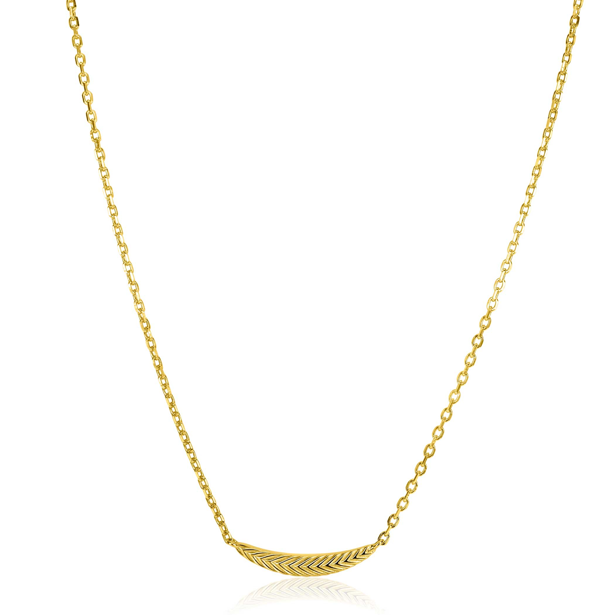 ZINZI gold plated silver link chain with large feather. The feather symbolises spreading your wings and freedom. 40-45cm ZIC2644G