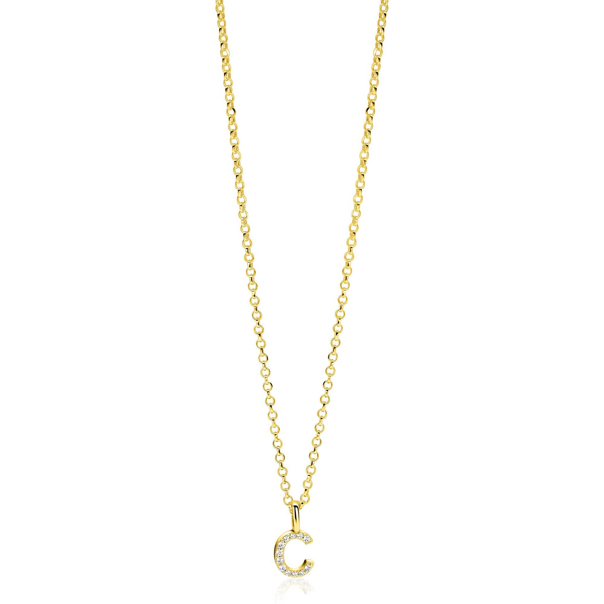 ZINZI zlv. hanger gg.verg.letter C bezet met zirconia's