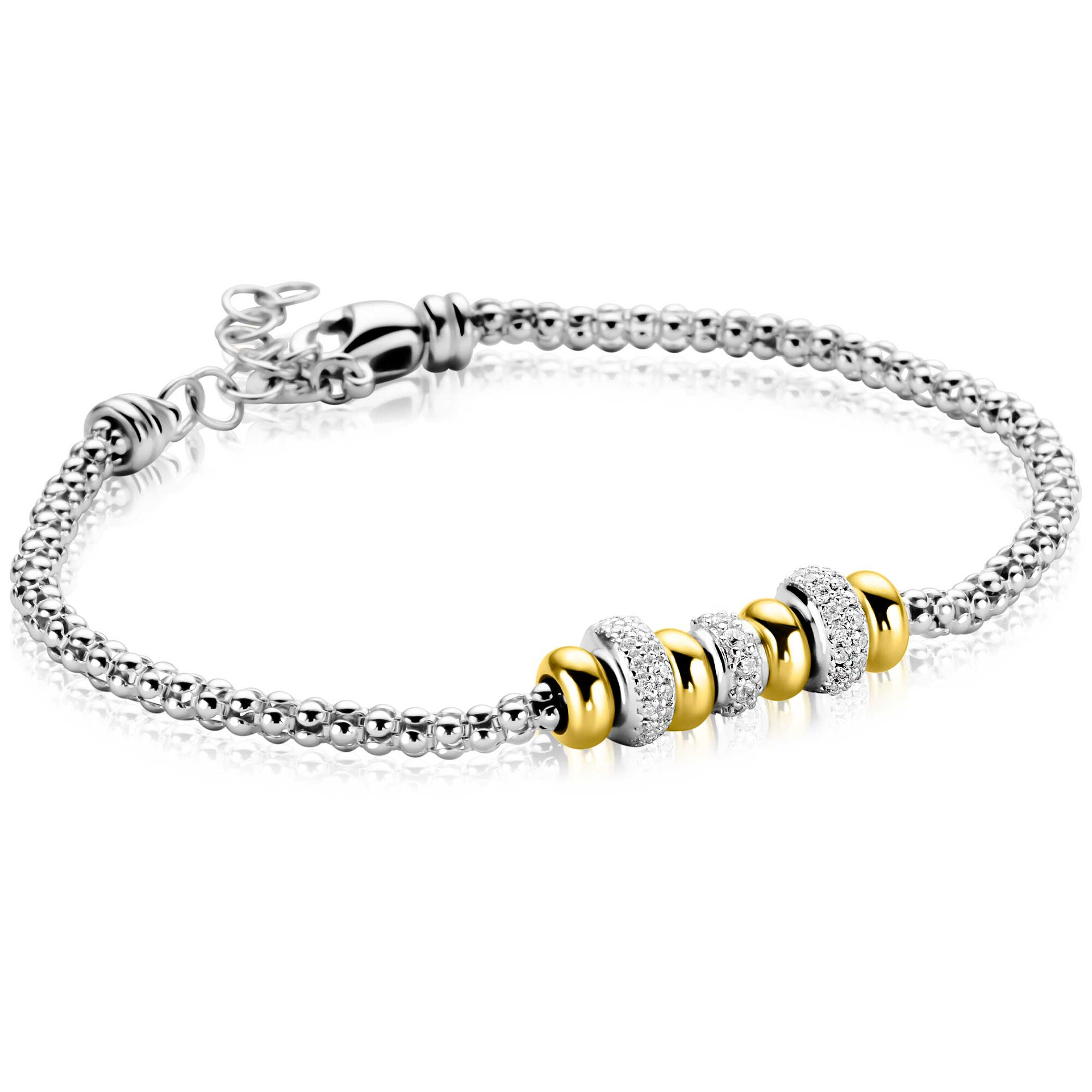 ZINZI zlv. armband bic popcorn met donuts glad/zirc.