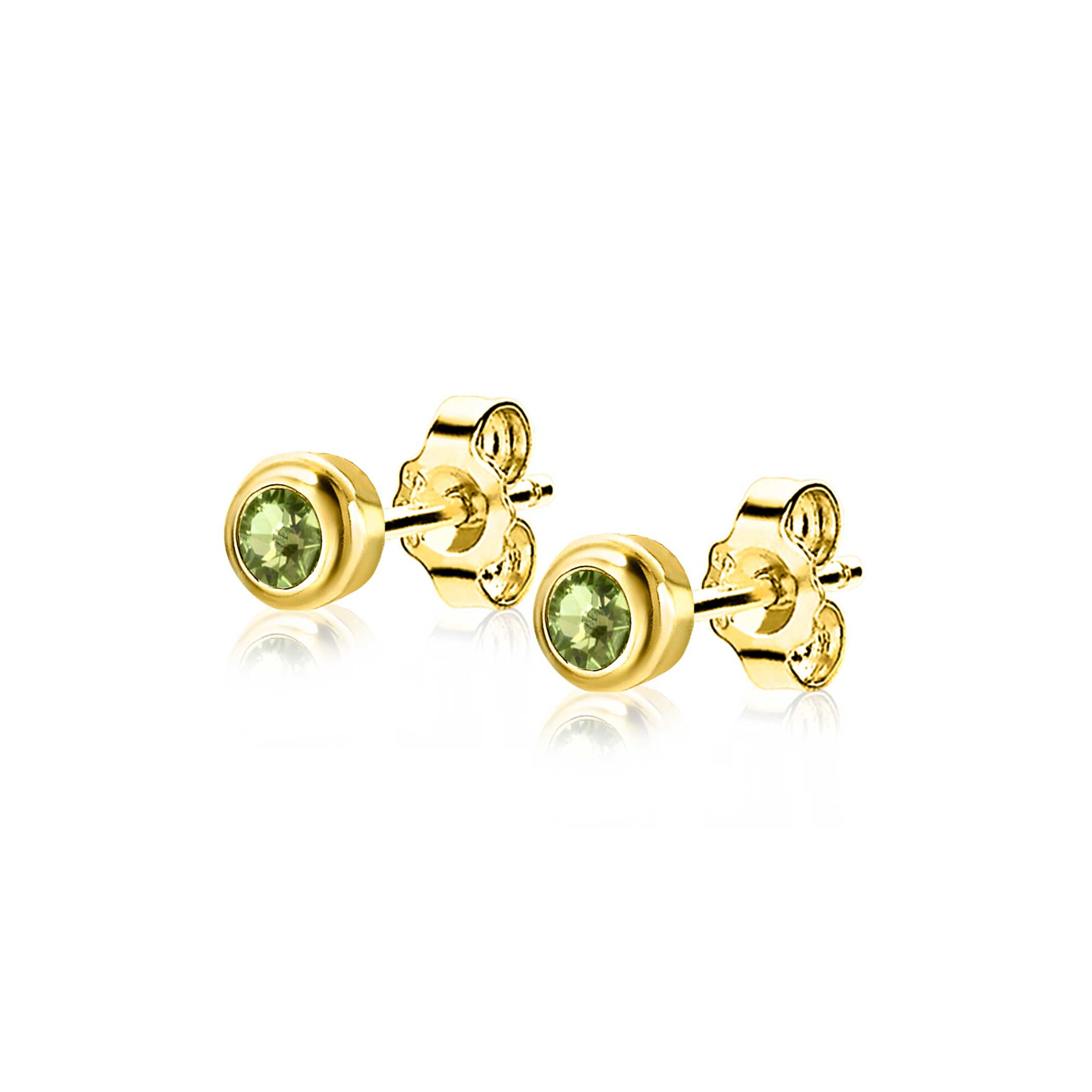 AUGUSTUS Stud Earrings 4mm Gold Plated with Birthstone Green Peridot Zirconia