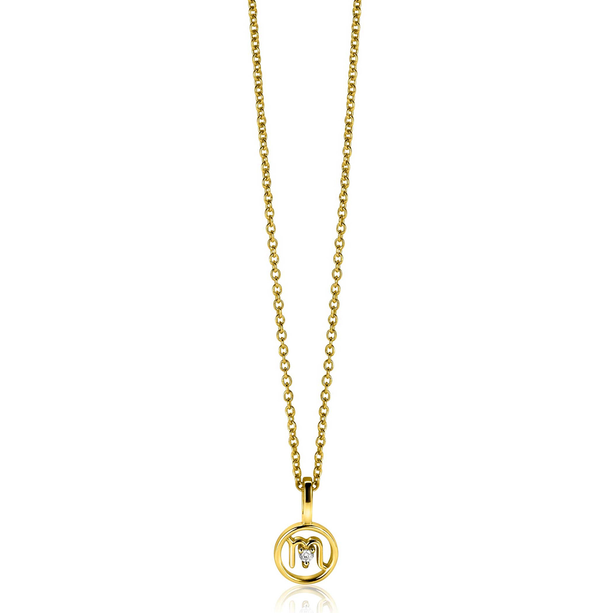 9mm ZINZI gold plated silver Scorpio zodiac sign pendant set with white zirconias ZIHY-SCH (without necklace)