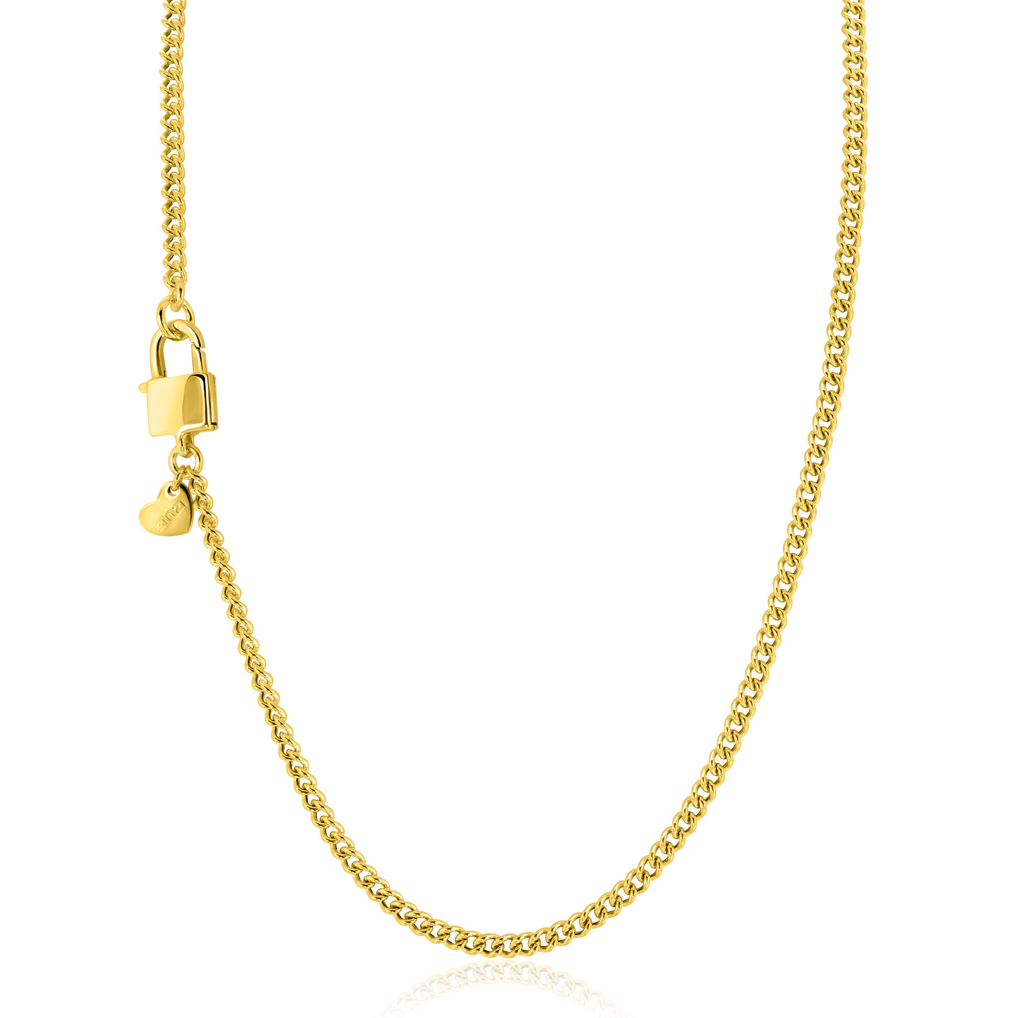 ZINZI Gold Plated Sterling Silver Curb Chain Necklace with Trendy Lock as Clasp 3.8mm width 43cm ZIC2411G