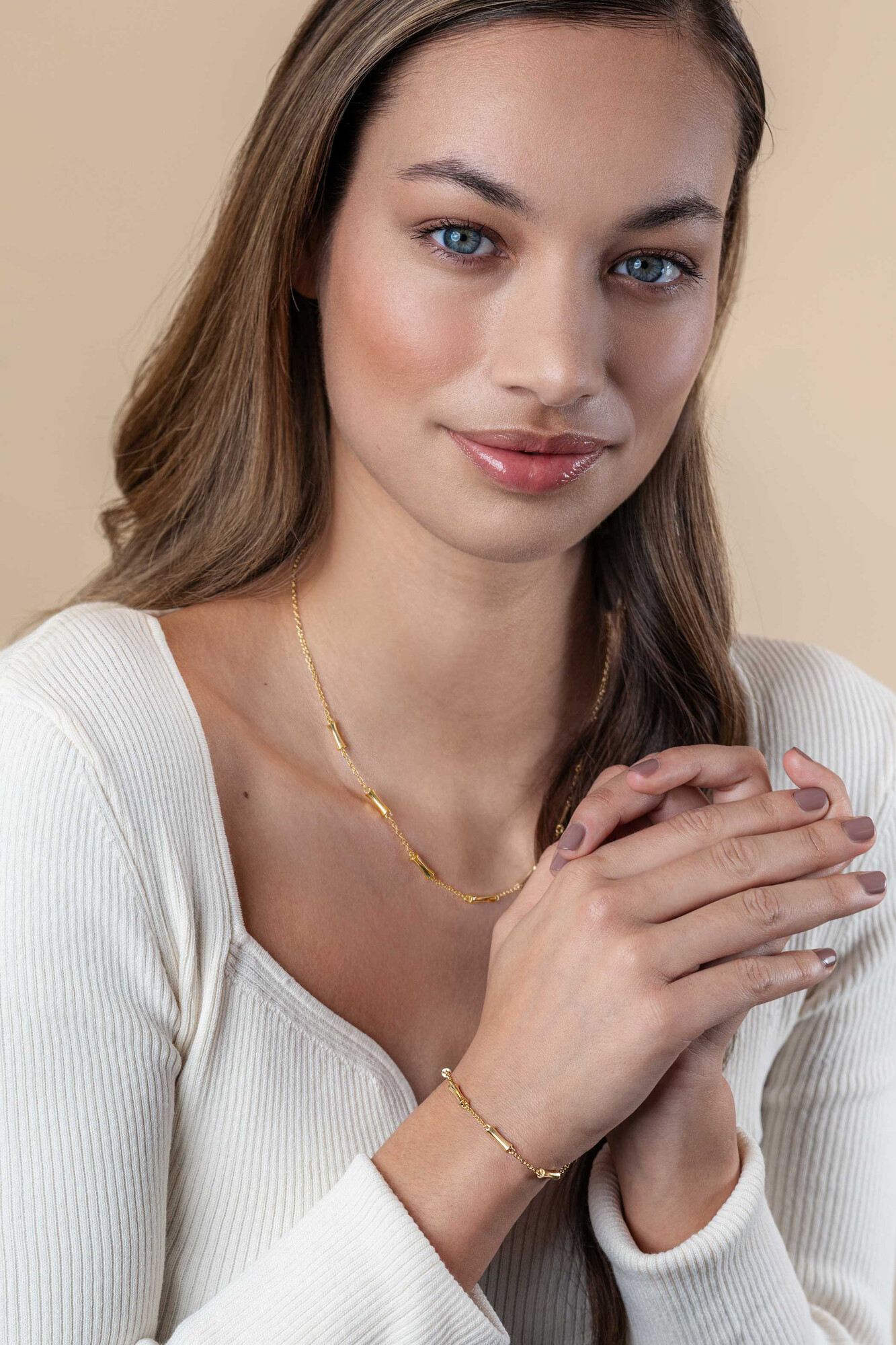 ZINZI gold plated silver link bracelet with five smooth bamboo shapes 17-20cm ZIA2577G
