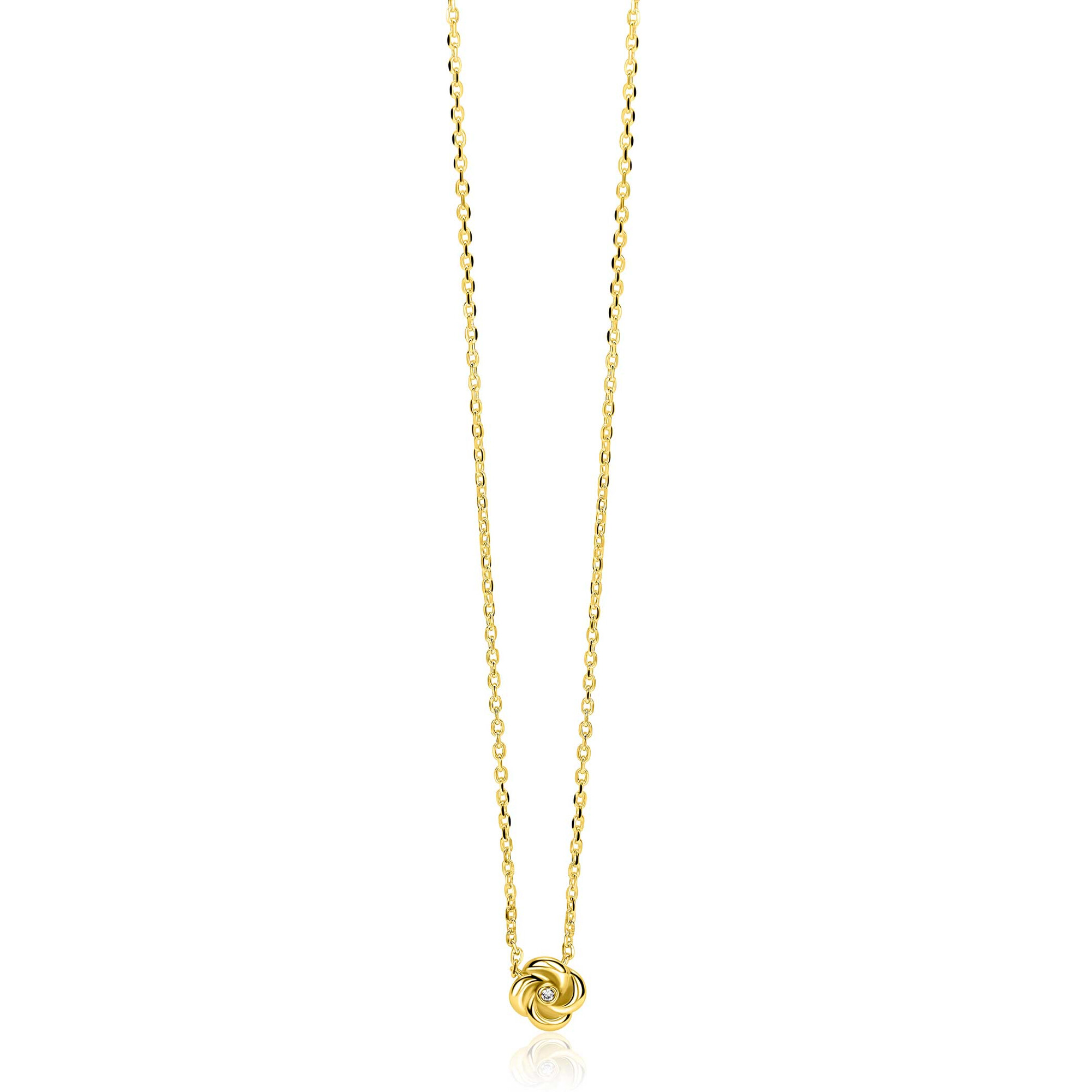 ZINZI zlv. collier gg.verg. roos hangertje en zirconia