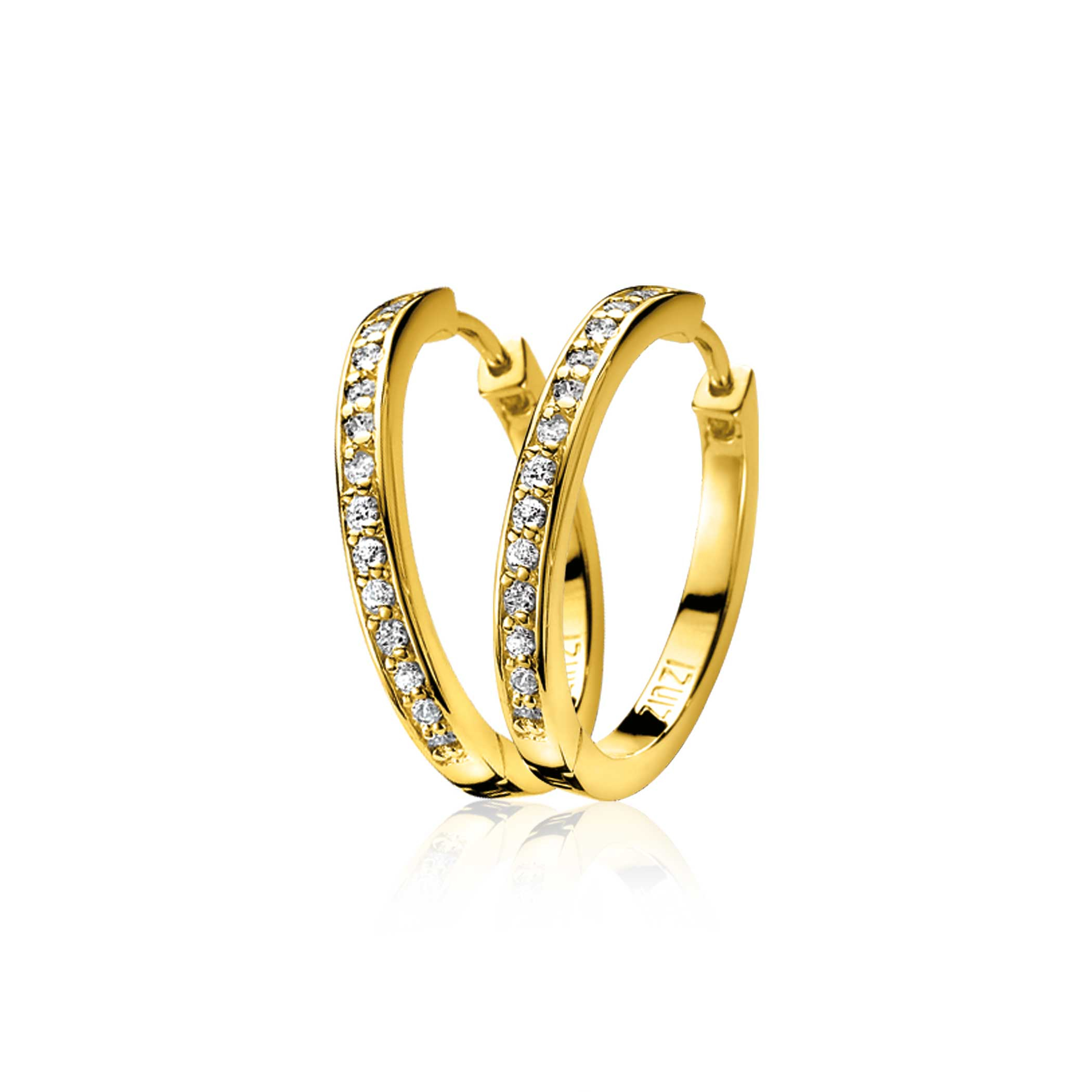 24mm ZINZI Gold Plated Sterling Silver Hoop Earrings White Zirconias width 3mm ZIO192Y