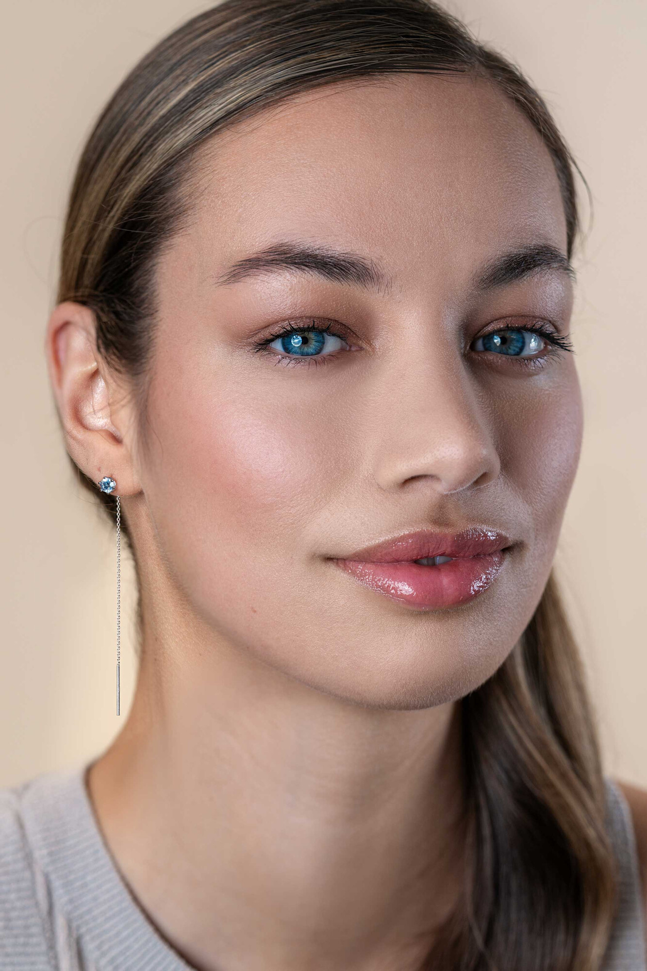 80mm ZINZI silver threader earrings with 5mm white zirconia chaton setting and graceful chain ZIO2576
