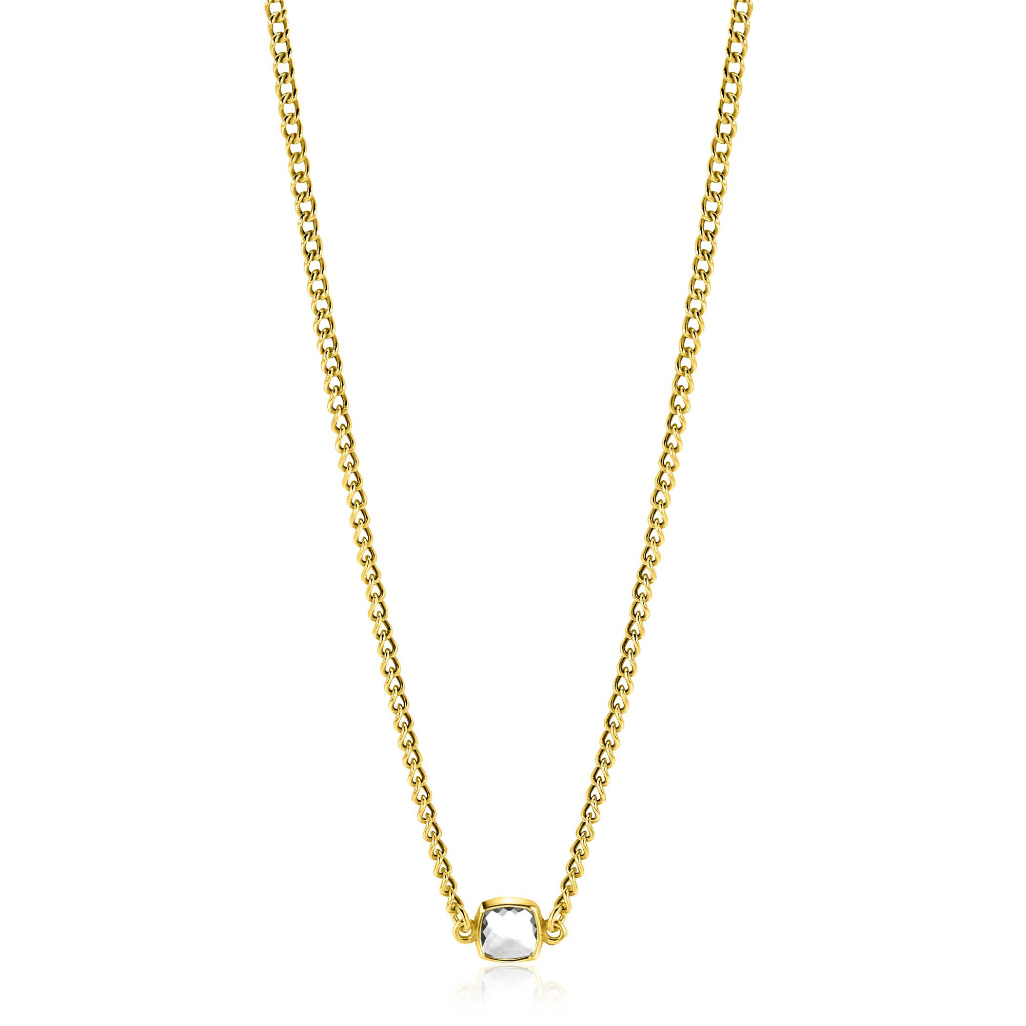 ZINZI gold plated silver gourmet necklace with square setting white zirconia 40-45cm ZIC2417Y
