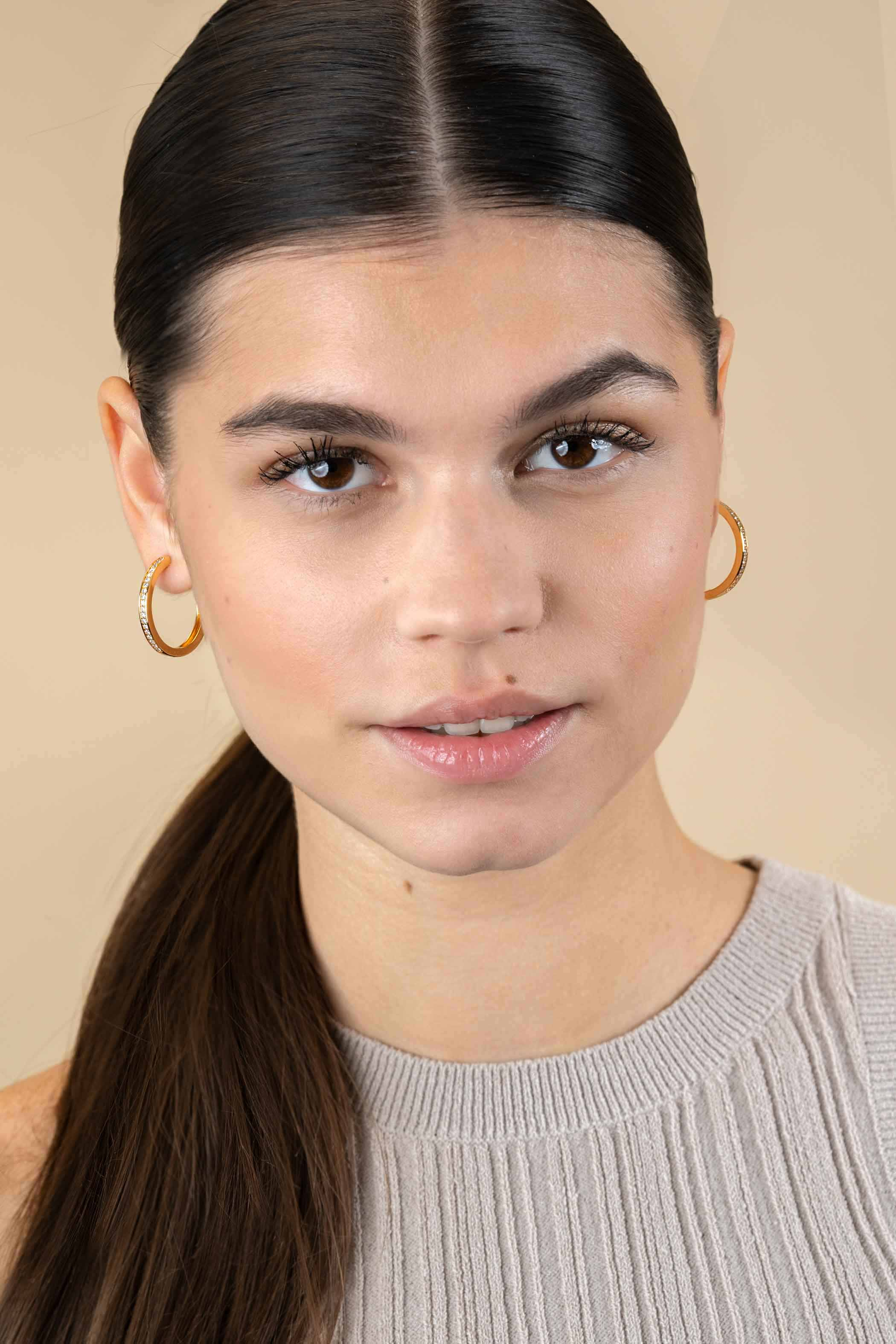 28mm ZINZI Gold Plated Sterling Silver Hoop Earrings White Zirconias width 3mm ZIO193Y