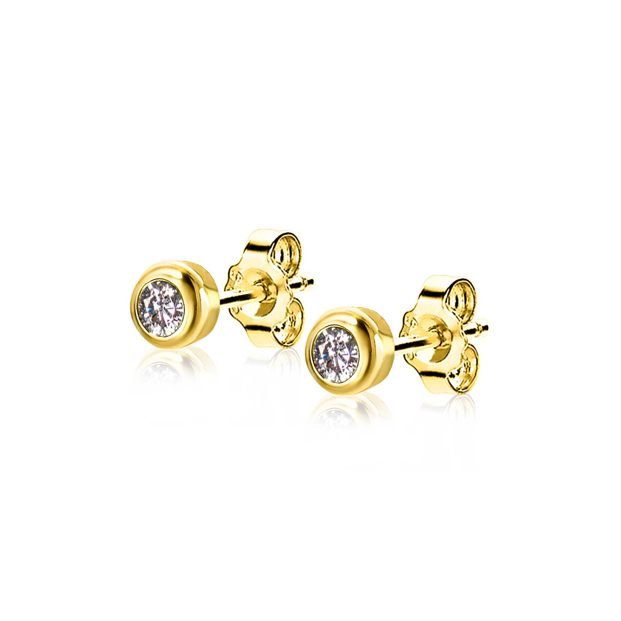 APRIL Stud Earrings 4mm Gold Plated with Birthstone Diamond White Zirconia