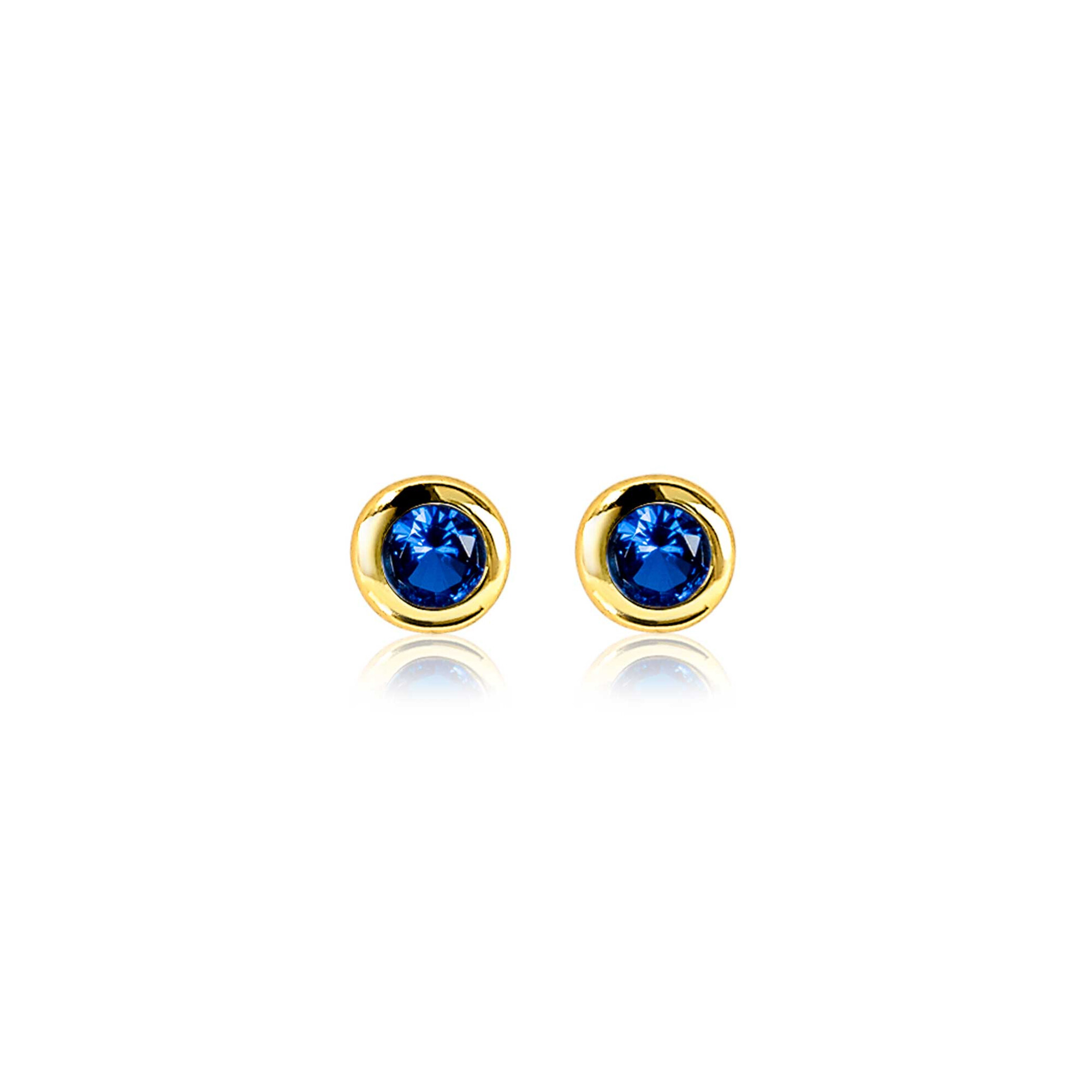 SEPTEMBER Stud Earrings 4mm Gold Plated with Birthstone Blue Sapphire Zirconia
