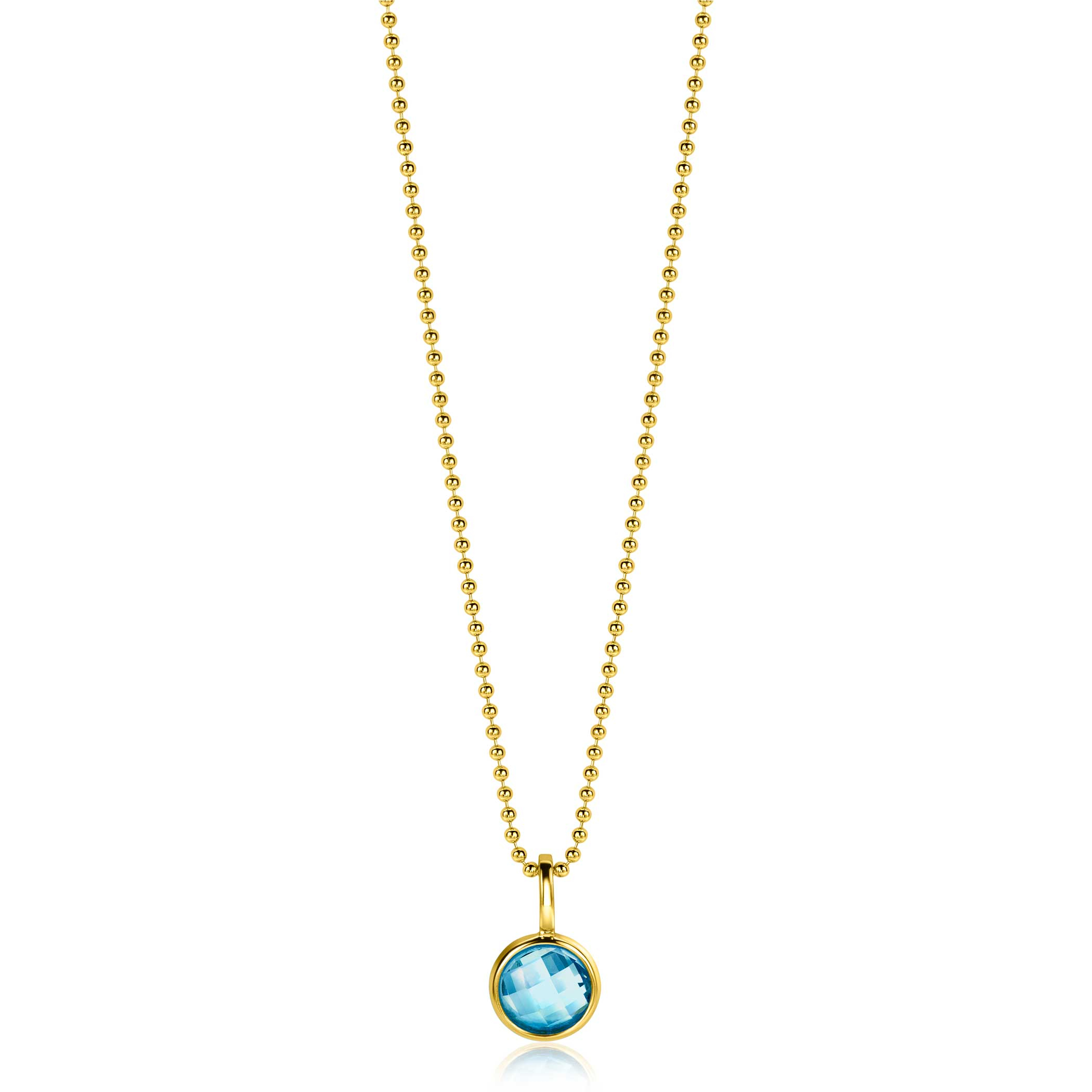 MARCH Pendant 8mm Gold Plated Birthstone Blue Aquamarine Zirconia (excl. necklace)