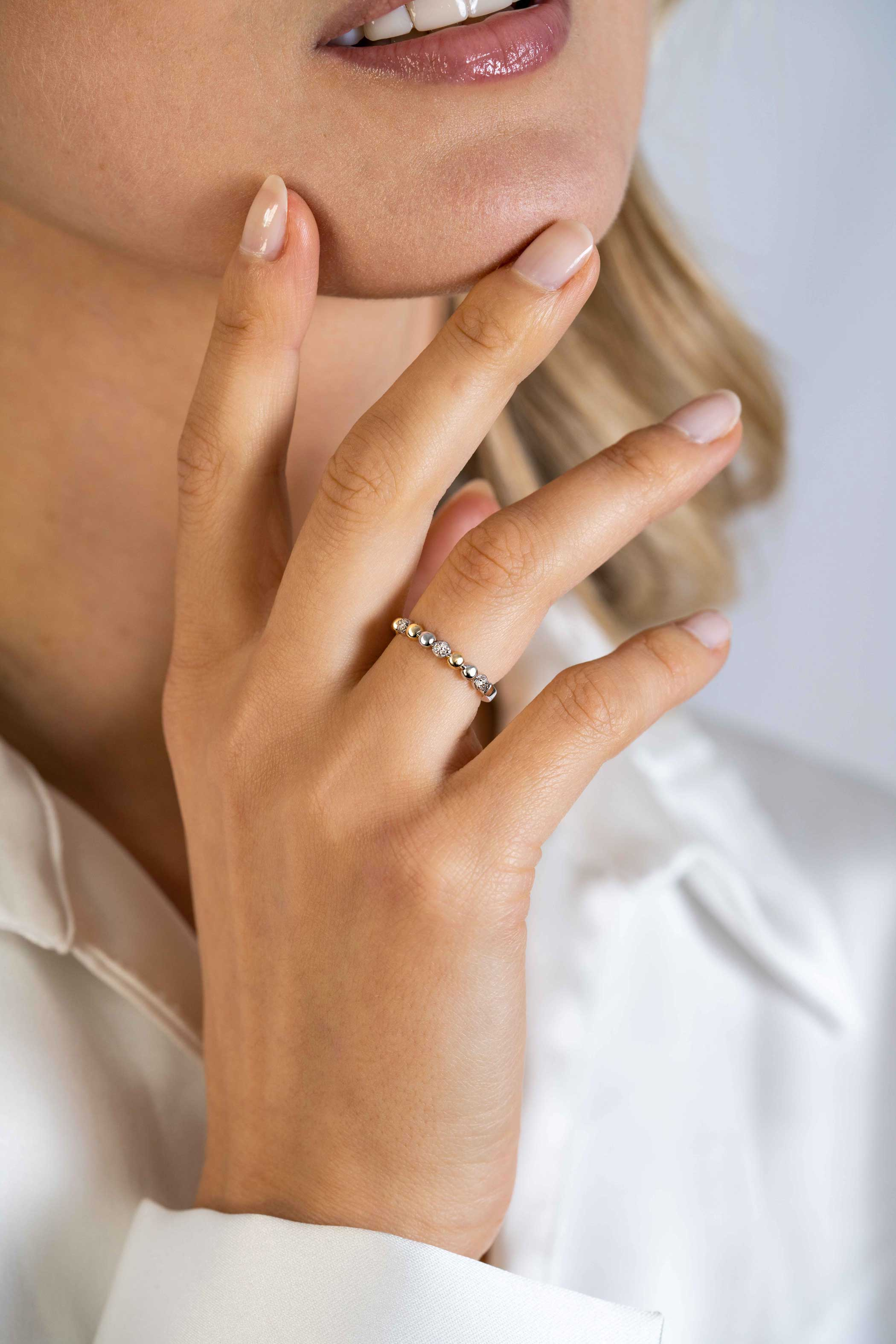 ZINZI Sterling Silver Bicolor Stackable Ring Beads partly with White Zirconias width 3mm ZIR2393