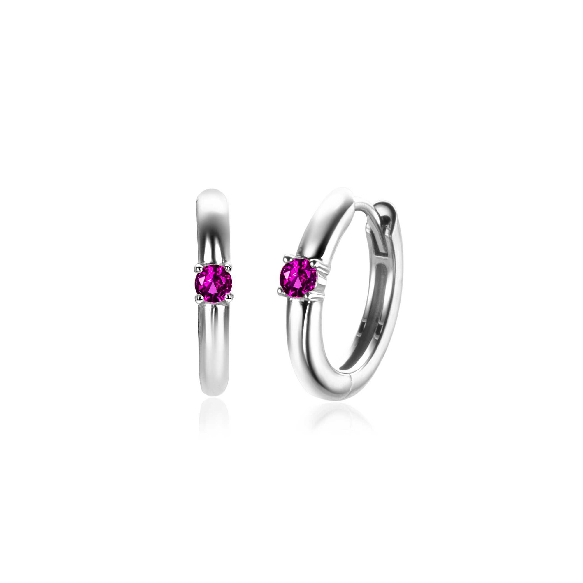 JULY Hoop Earrings 13mm Sterling Silver with Birthstone Red Ruby Zirconia
