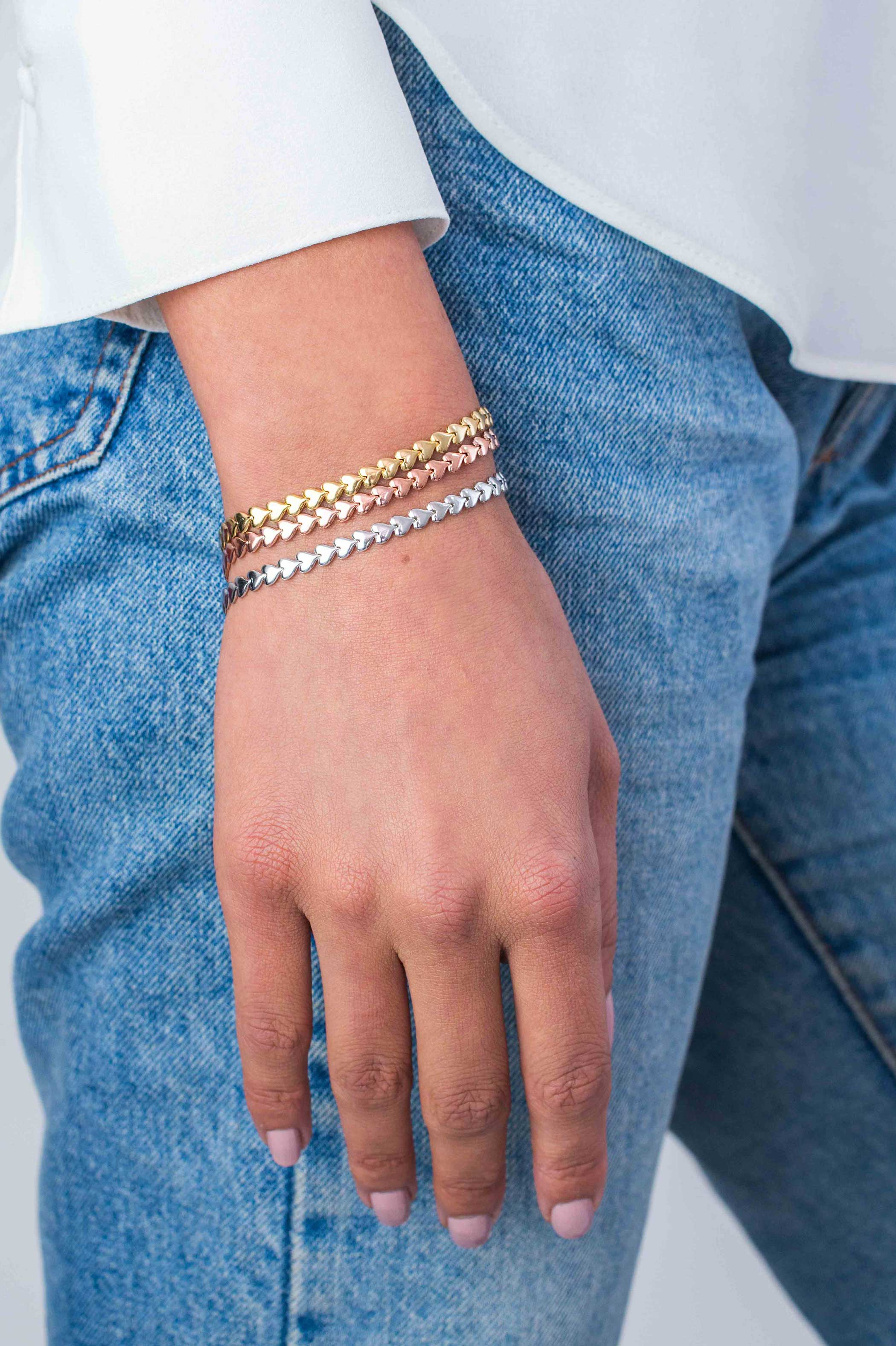 ZINZI Rose Gold Plated Sterling Silver Bracelet Hearts width 4,5mm ZIA1798R