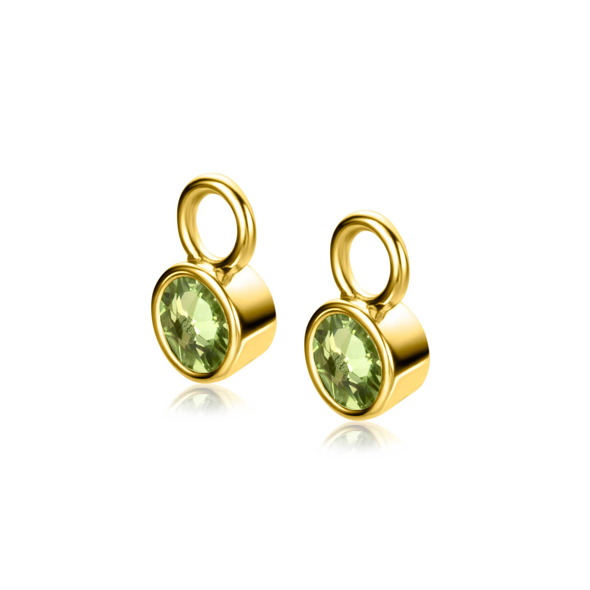 AUGUST Earrings Pendants Gold Plated with Birthstone Green Peridot Zirconia (excl. hoop earrings)