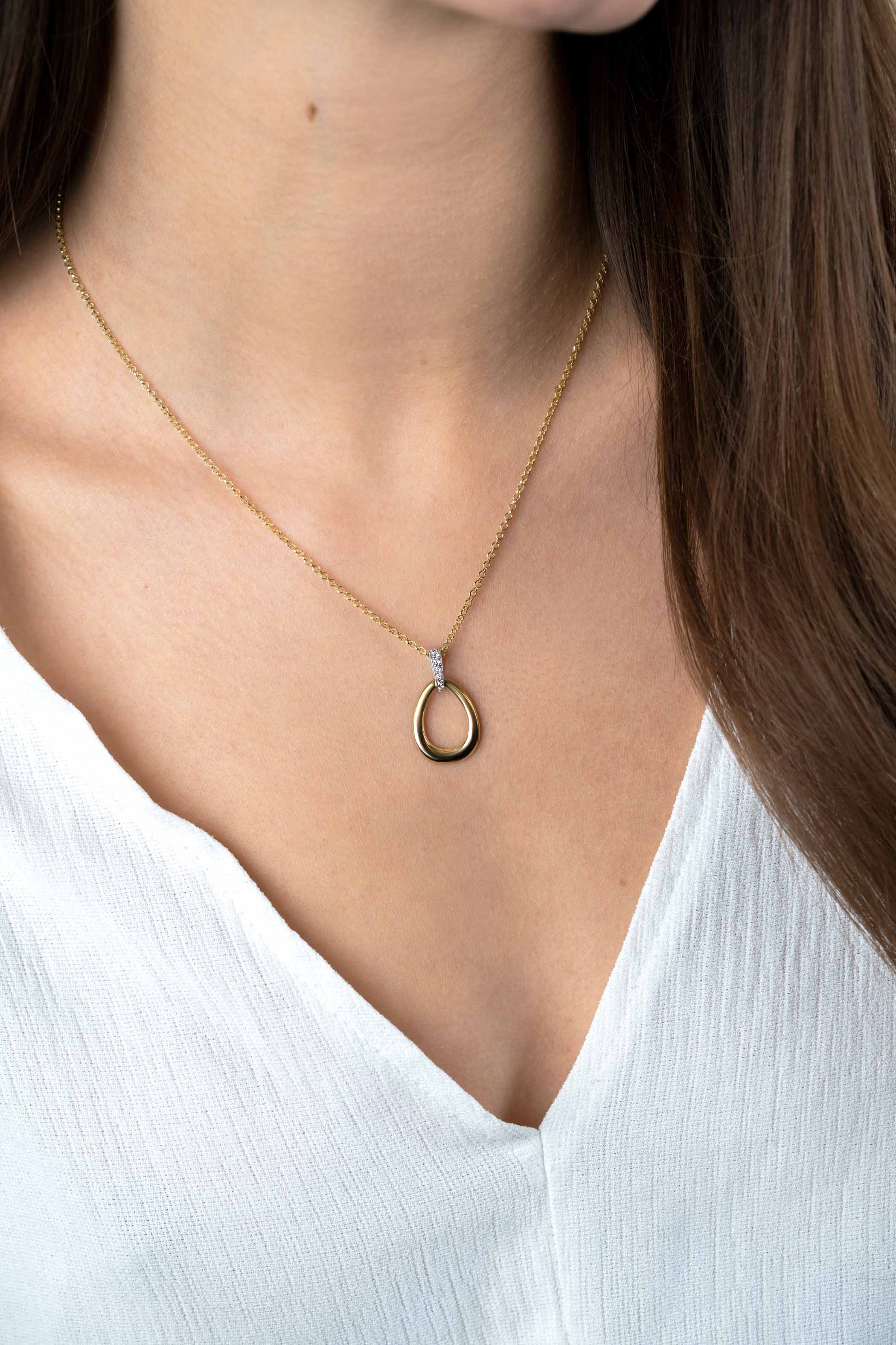 26mm ZINZI Gold Plated Sterling Silver Pendant Bicolor Drop White ZIH1709Y (excl. necklace)