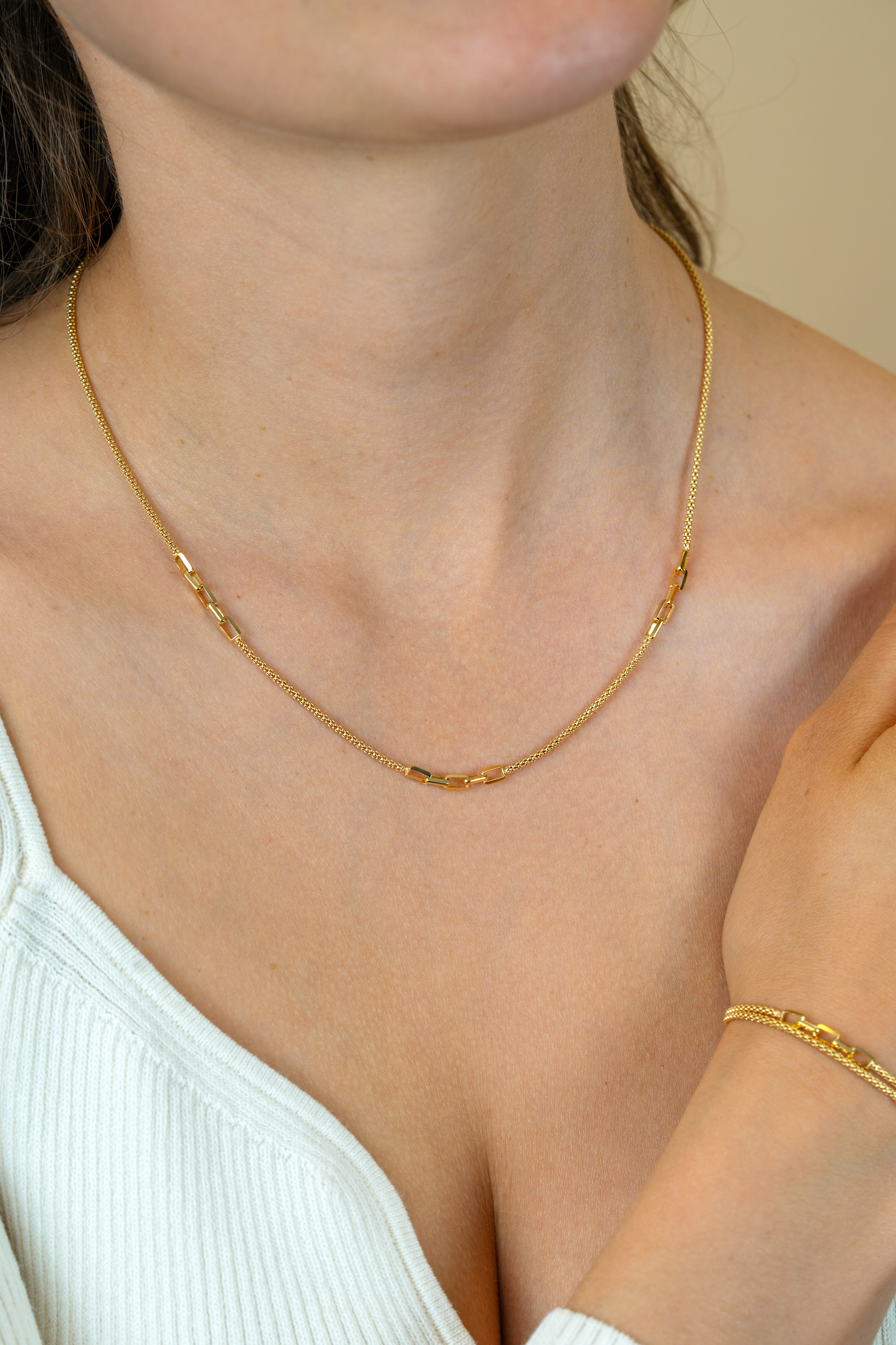 ZINZI zlv. collier gg.verg. popcorn en schakels 45/48