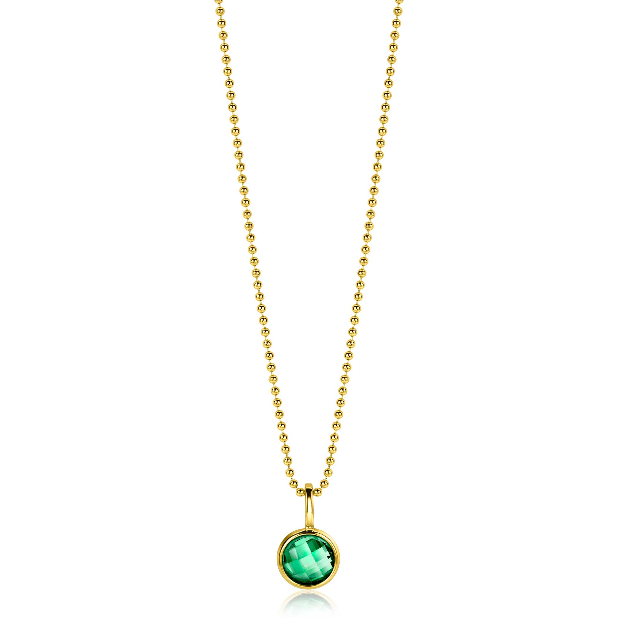 MAY Pendant 8mm Gold Plated Birthstone Green Emerald Zirconia (excl. necklace)