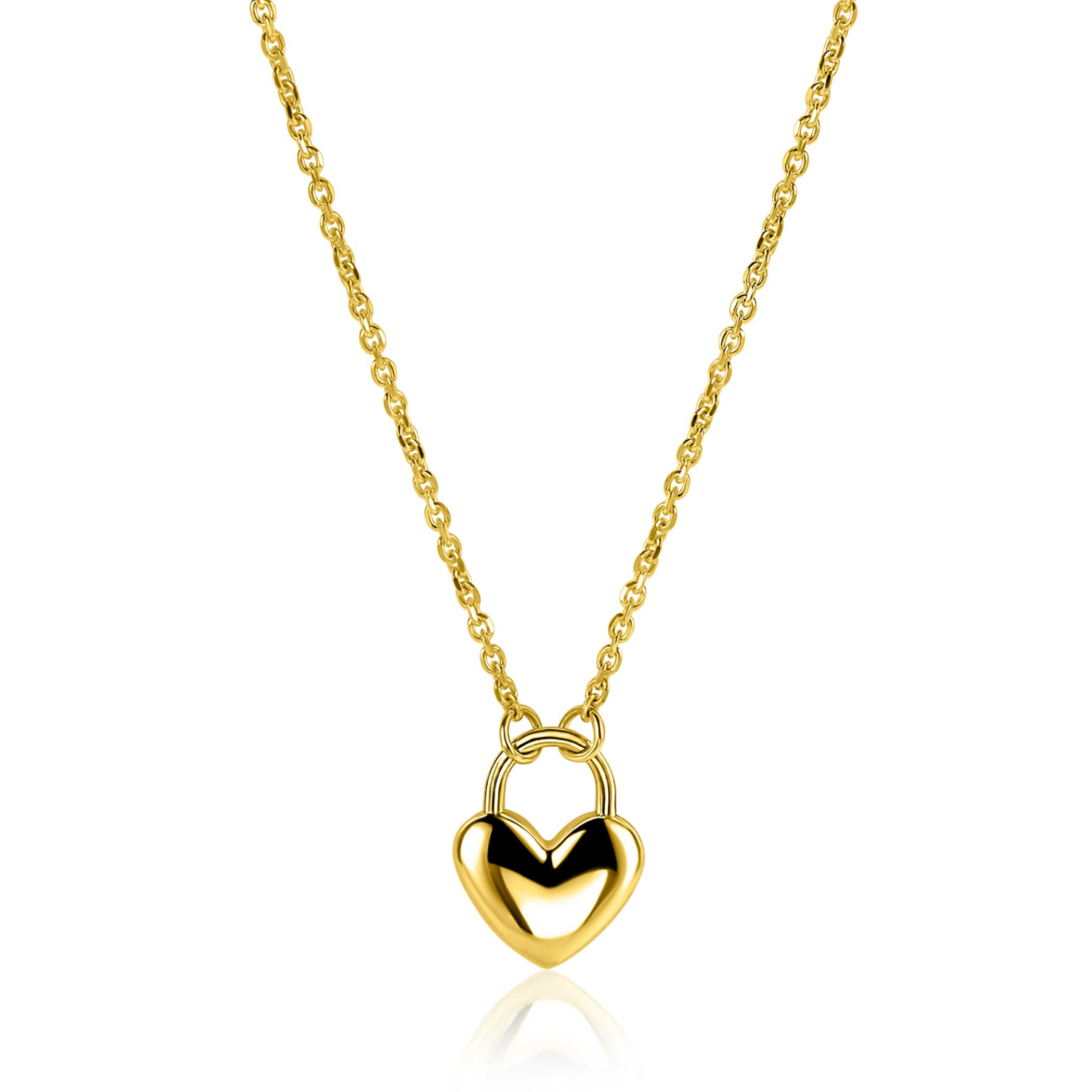 ZINZI gold plated silver link necklace with heart-shaped lock pendant 18mm wide 42-45 cm ZIC2673G