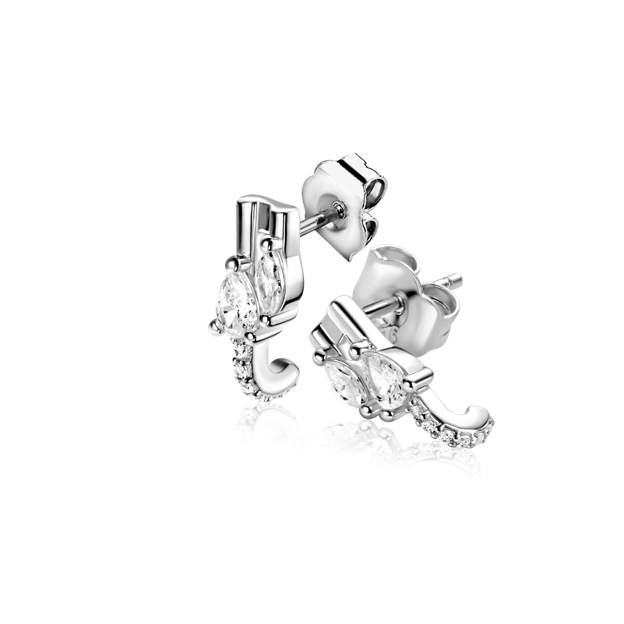 12mm ZINZI silver multi-look stud earrings with pear-shaped and oval white cubic zirconias ZIO2689