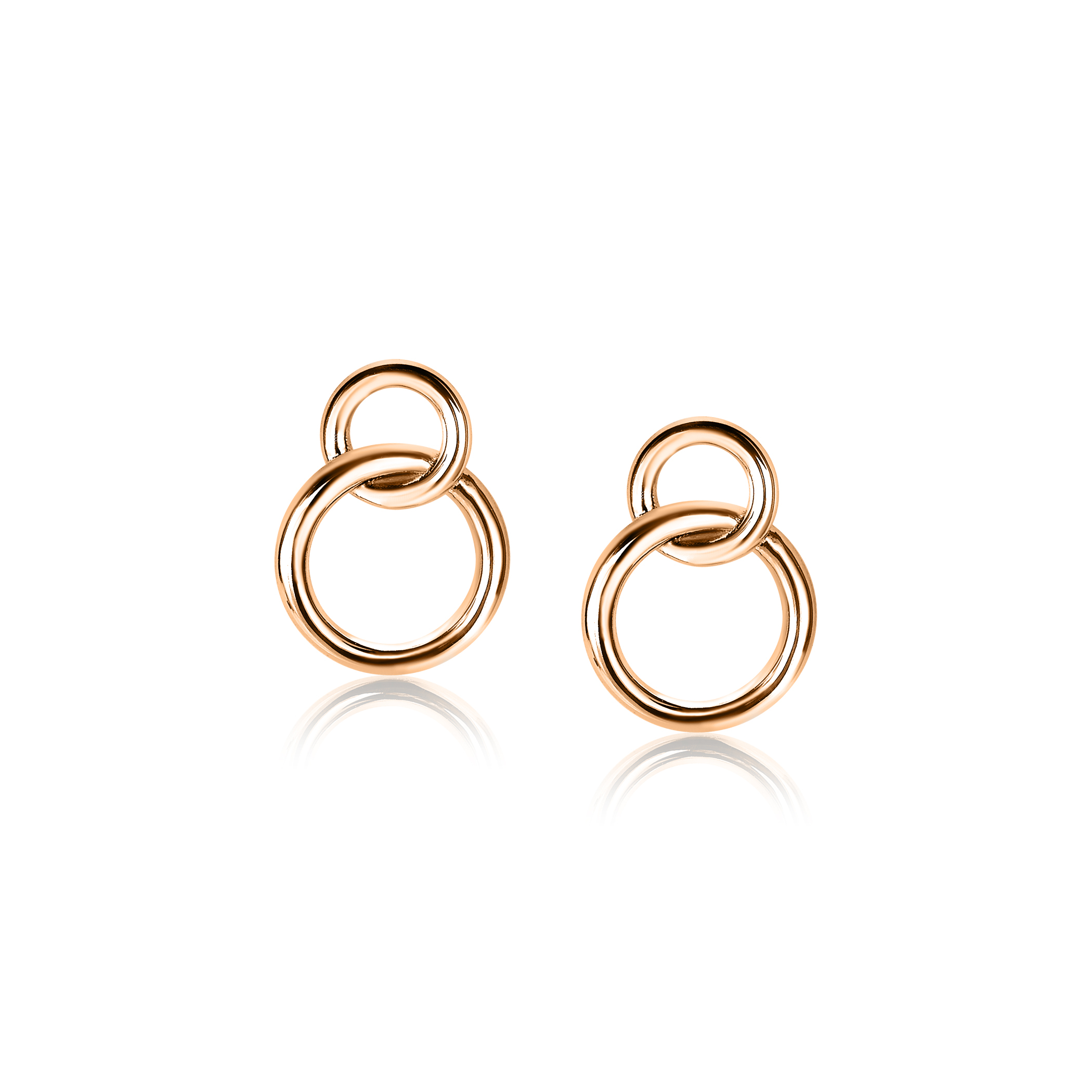 ZINZI Rose Gold Plated Sterling Silver Stud Earrings with 2 Connected Open Circles ZIO1278R