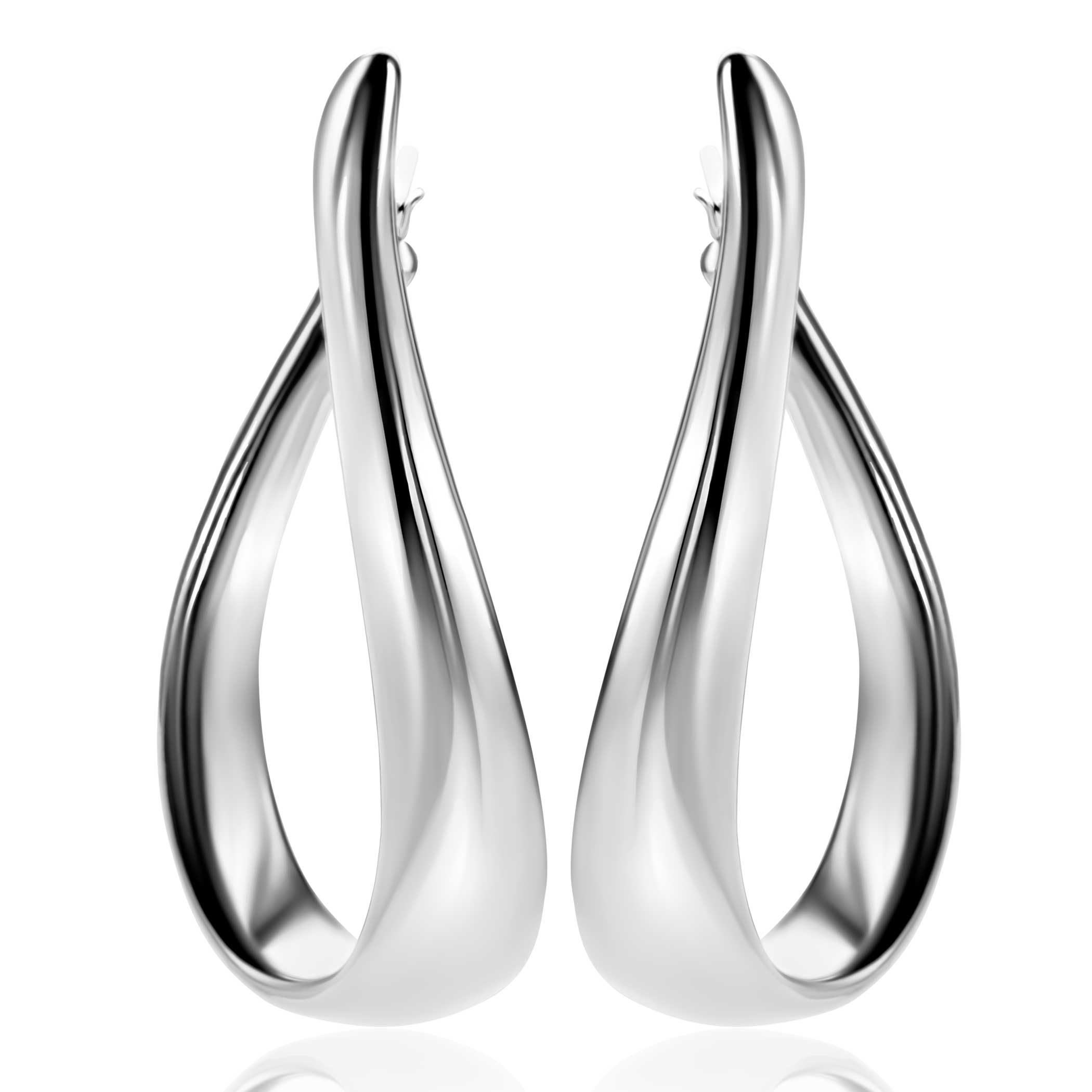 49mm ZINZI silver large hoop earrings in organic shape with a playful twist and convenient top closure ZIO2675
