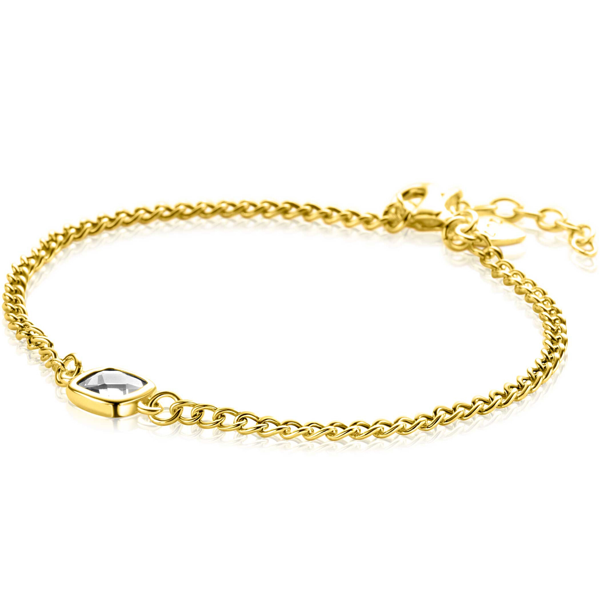 ZINZI gold plated silver gourmet bracelet with square setting white zirconia 16-19cm ZIA2417Y
