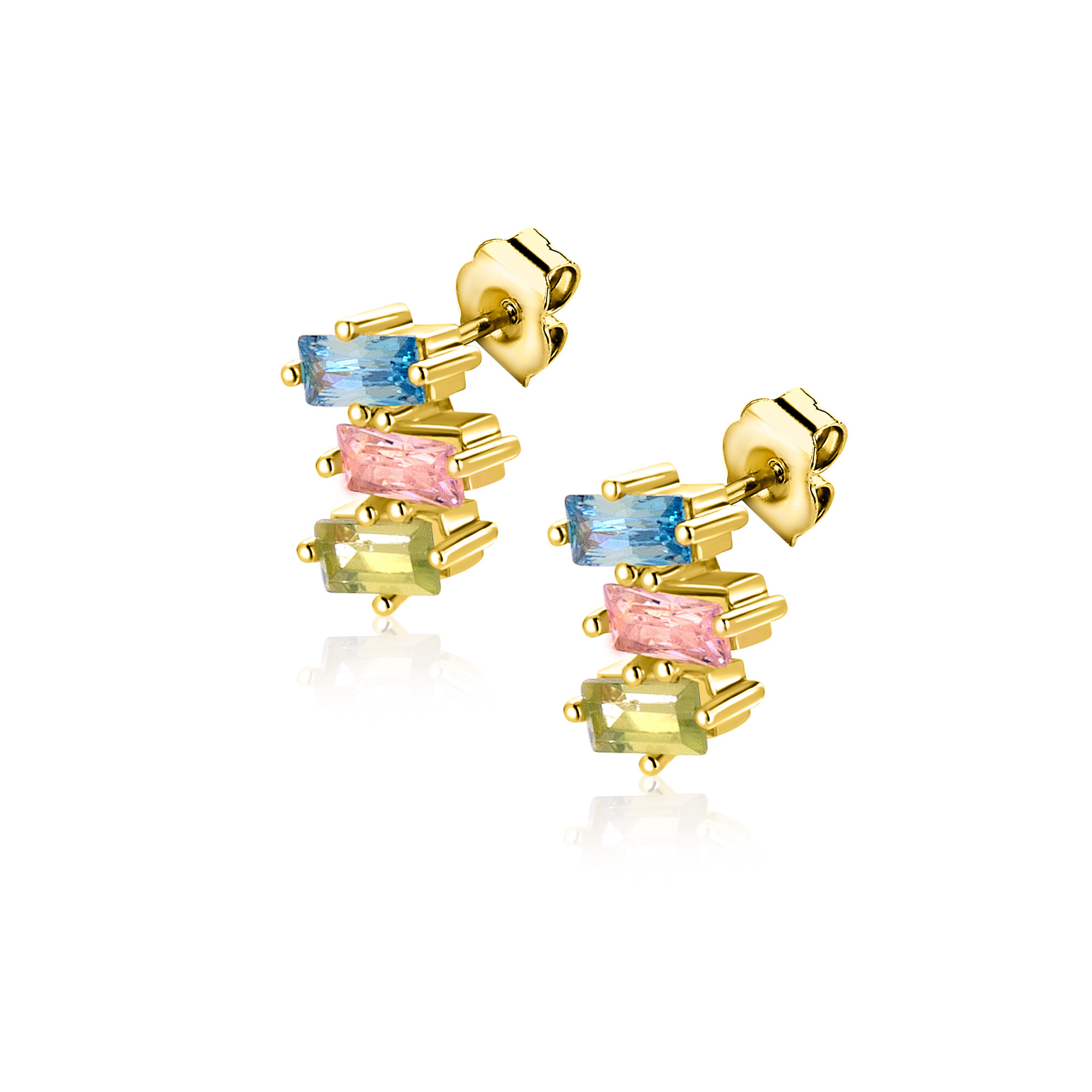 ZINZI zlv. oorknopje gg.verg.3xbaq. aqau/roze/groen