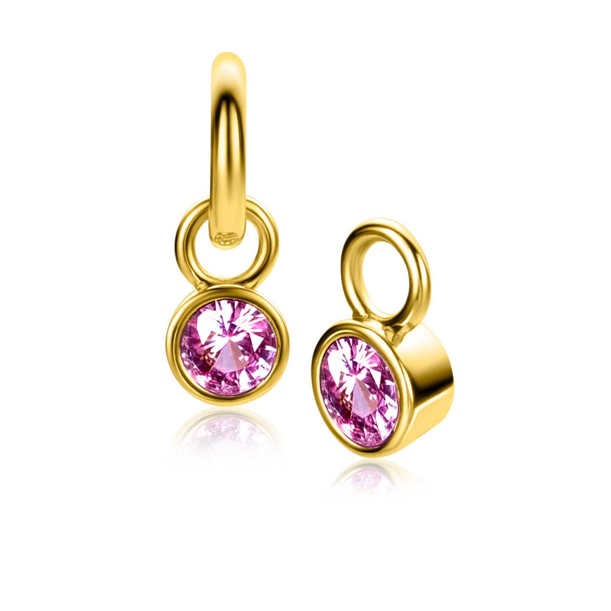 OCTOBER Earrings Pendants Gold Plated with Birthstone Pink Rose Quartz Zirconia (excl. hoop earrings)