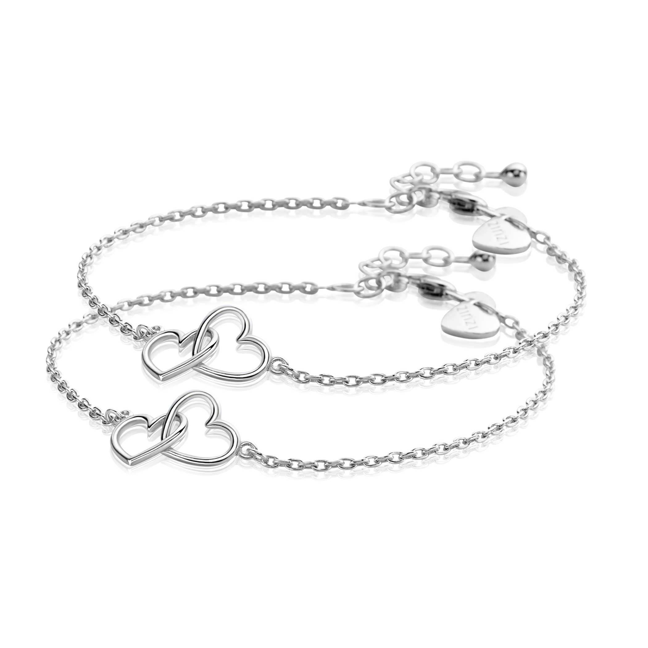 ZINZI set of 2 Sterling Silver Bracelets with 2 Connected Hearts 16,5-19,5cm ZIA2513-SET