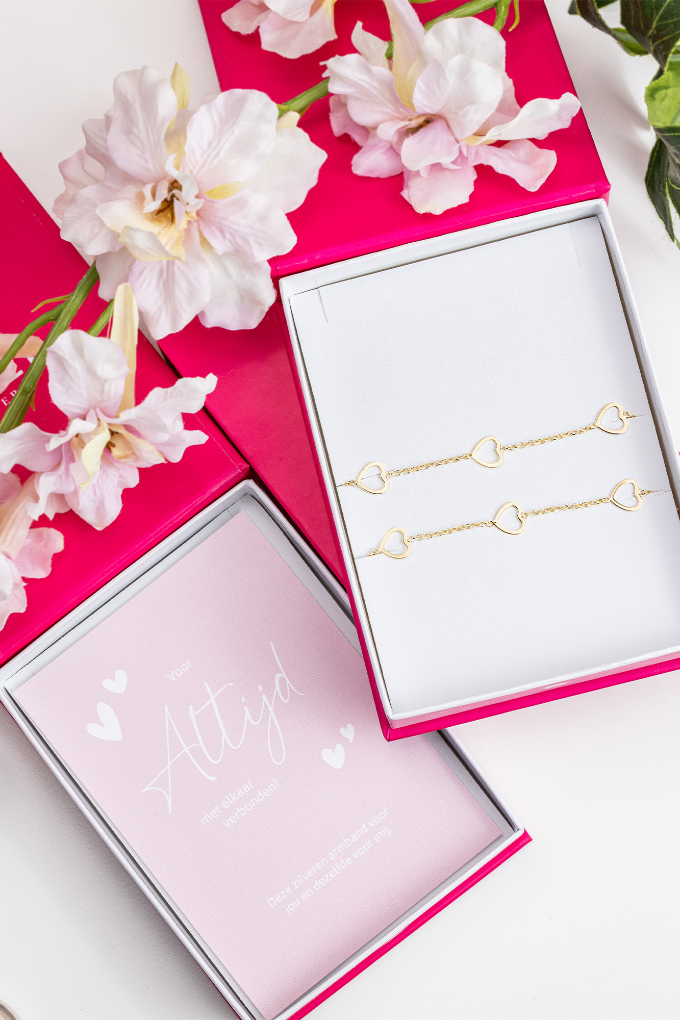 ZINZI Set of 2 Gold Plated Sterling Silver Bracelets Heart 17-20cm ZIA1188G-SET