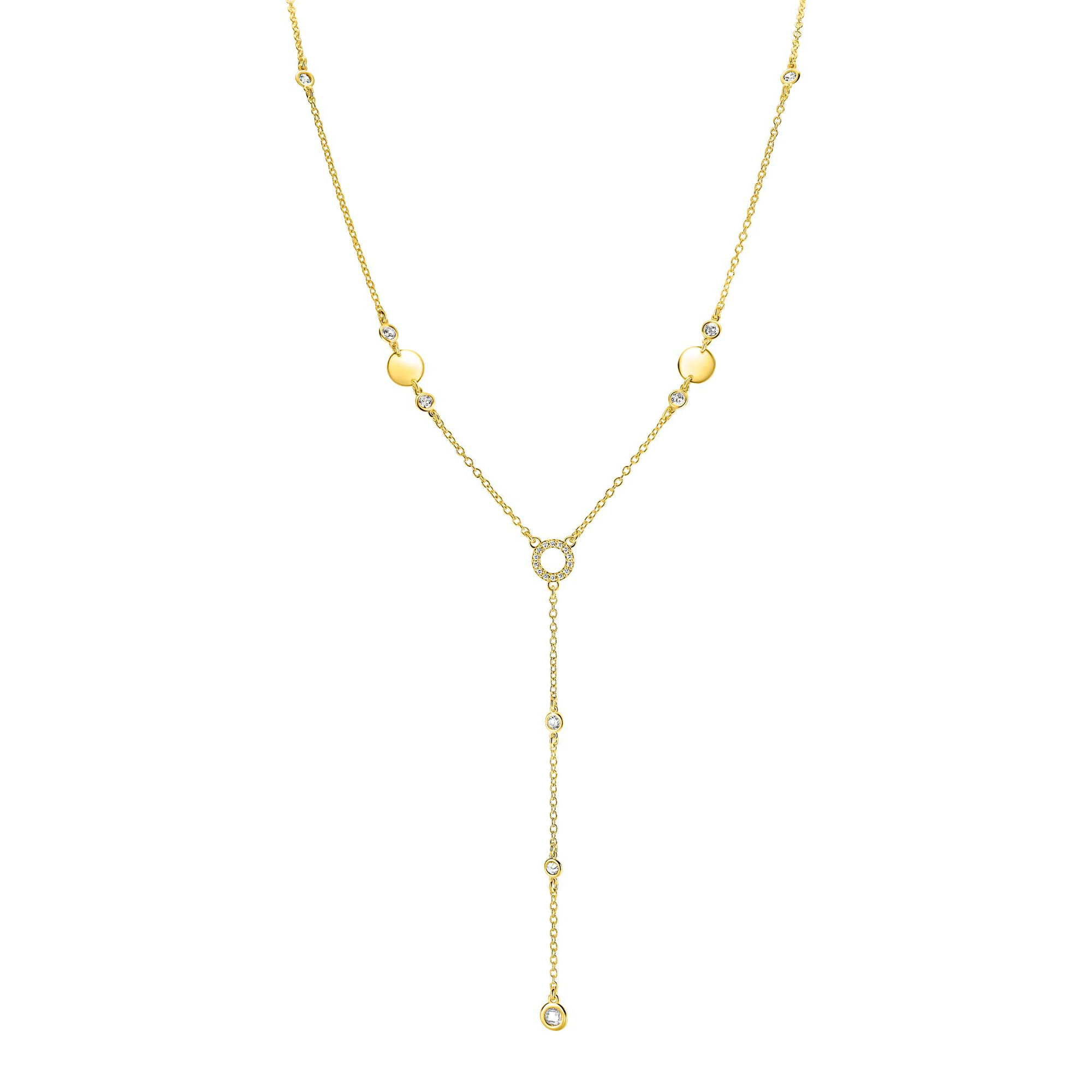 ZINZI zlv. Y-collier met ronde plaatjes en zirc.