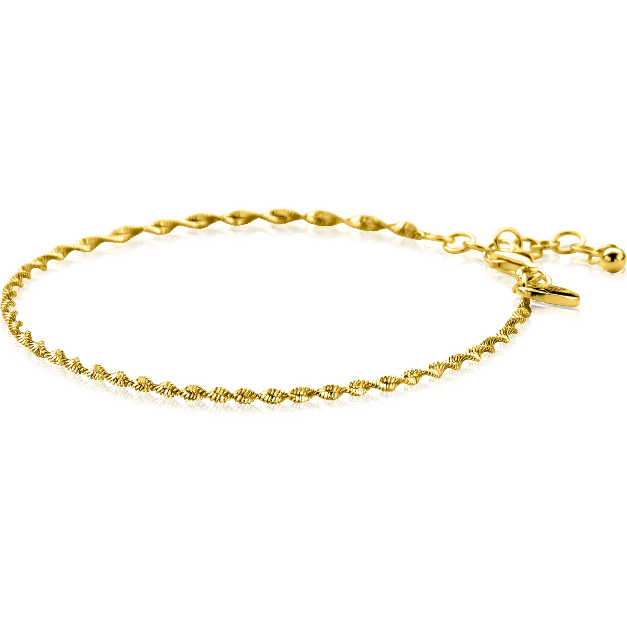 ZINZI gold plated silver singapore bracelet with sparkling twisted links 1.9mm wide 17-20cm ZIA2585G
