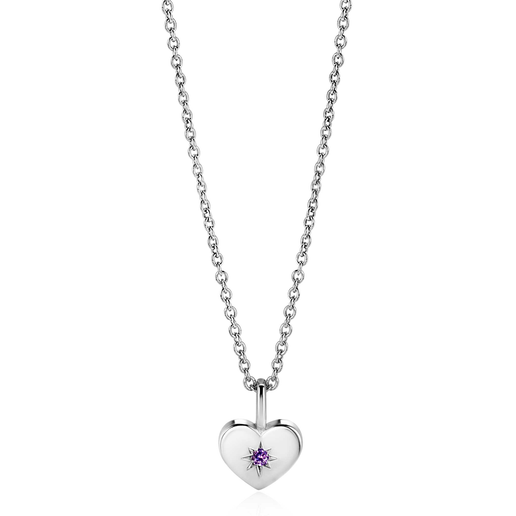 FEBRUARY Pendant 12mm Sterling Silver Heart Birthstone Purple Amethyst Zirconia (excl. necklace)
