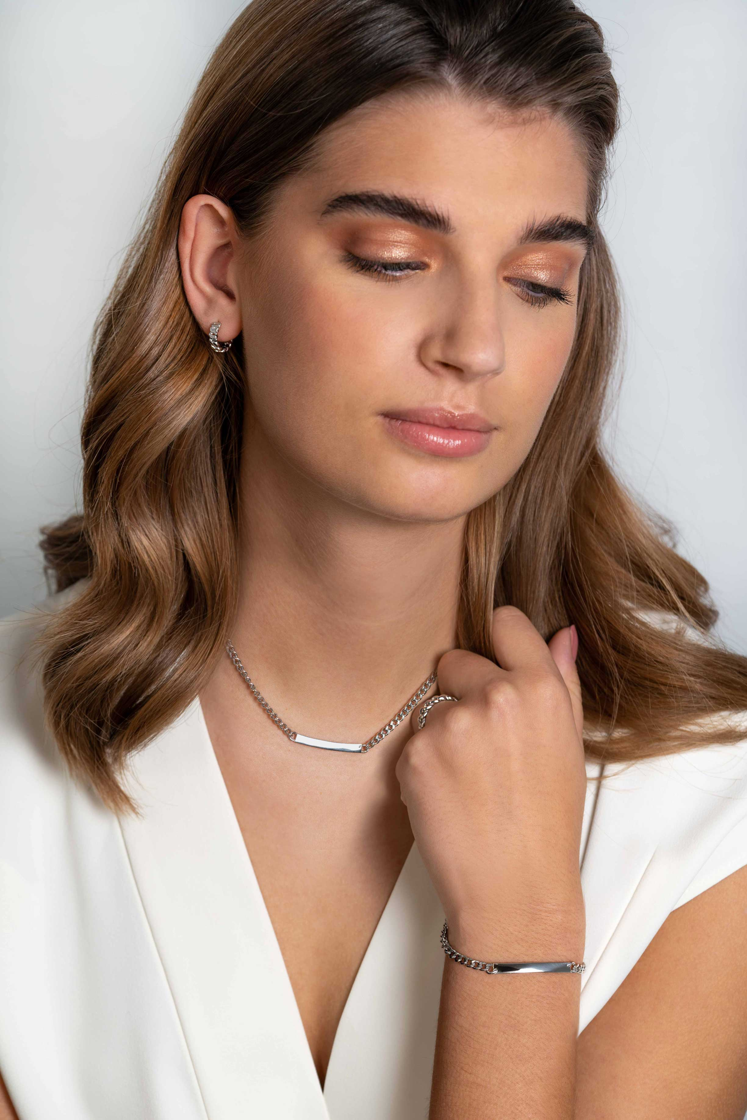 ZINZI Sterling Silver Curb Chain Necklace with Bar width 4mm 40-45cm ZIC2271