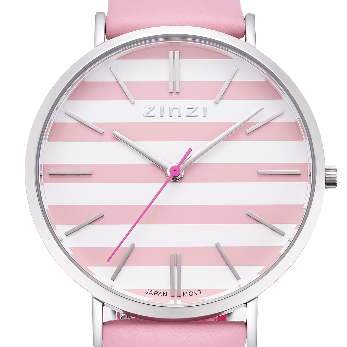 Zinzi Retro horl. silver w.plt roze-wit gestr/roze bnd