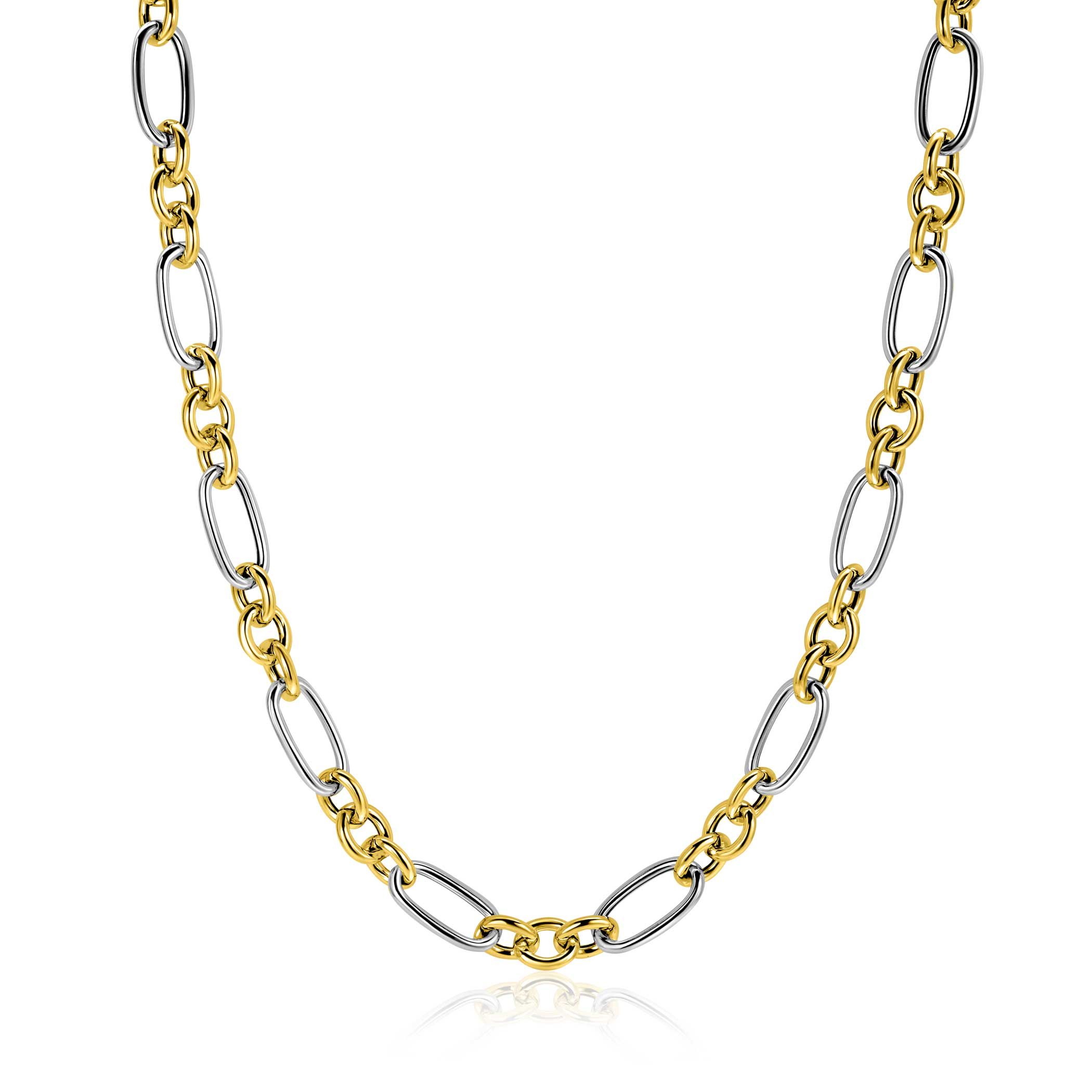 ZINZI bicolor link necklace 7mm wide with rolo and oval links 45cm ZIC2667