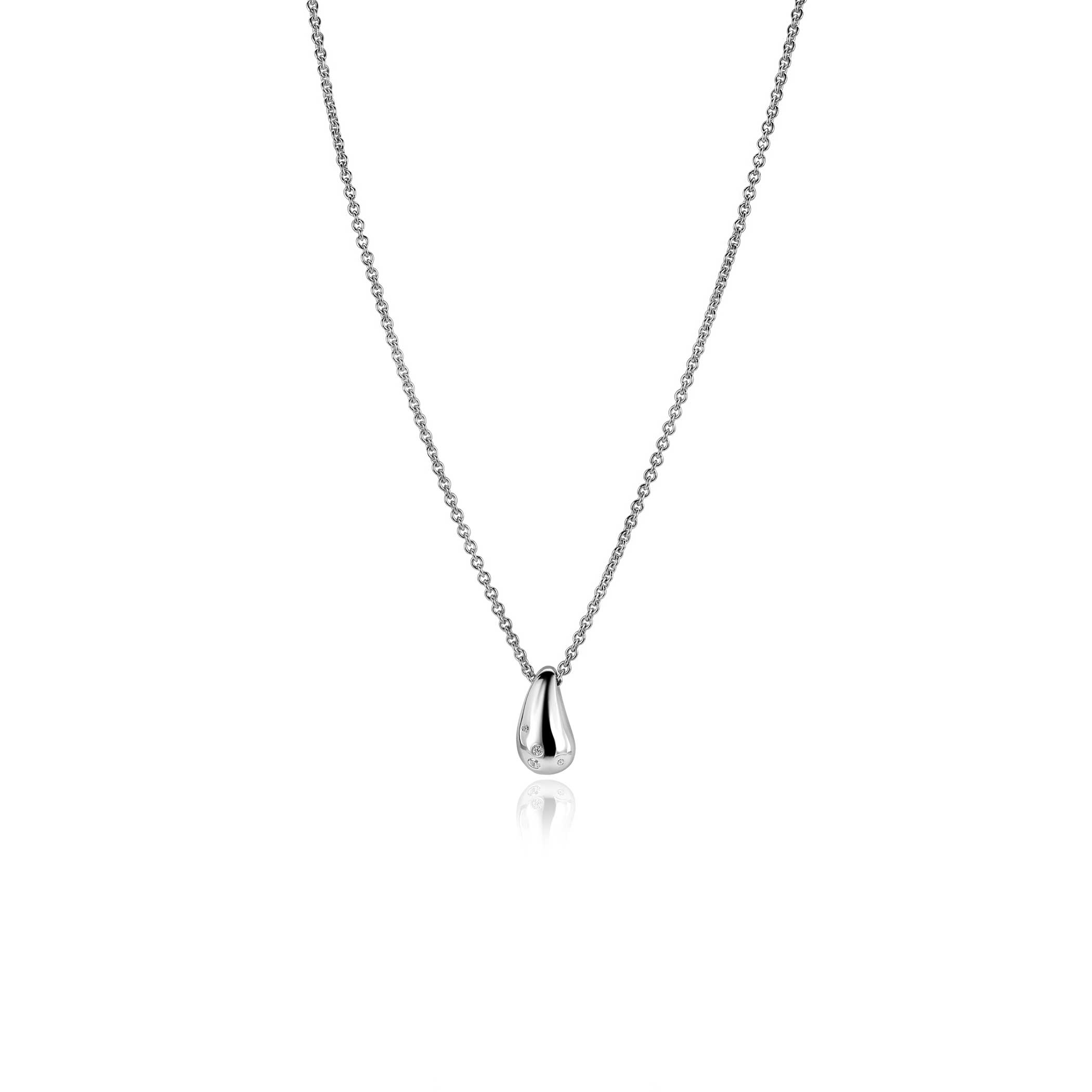 ZINZI silver link necklace with teardrop-shaped pendant (15mm) set with four white cubic zirconias 42-45 cm ZIC2655