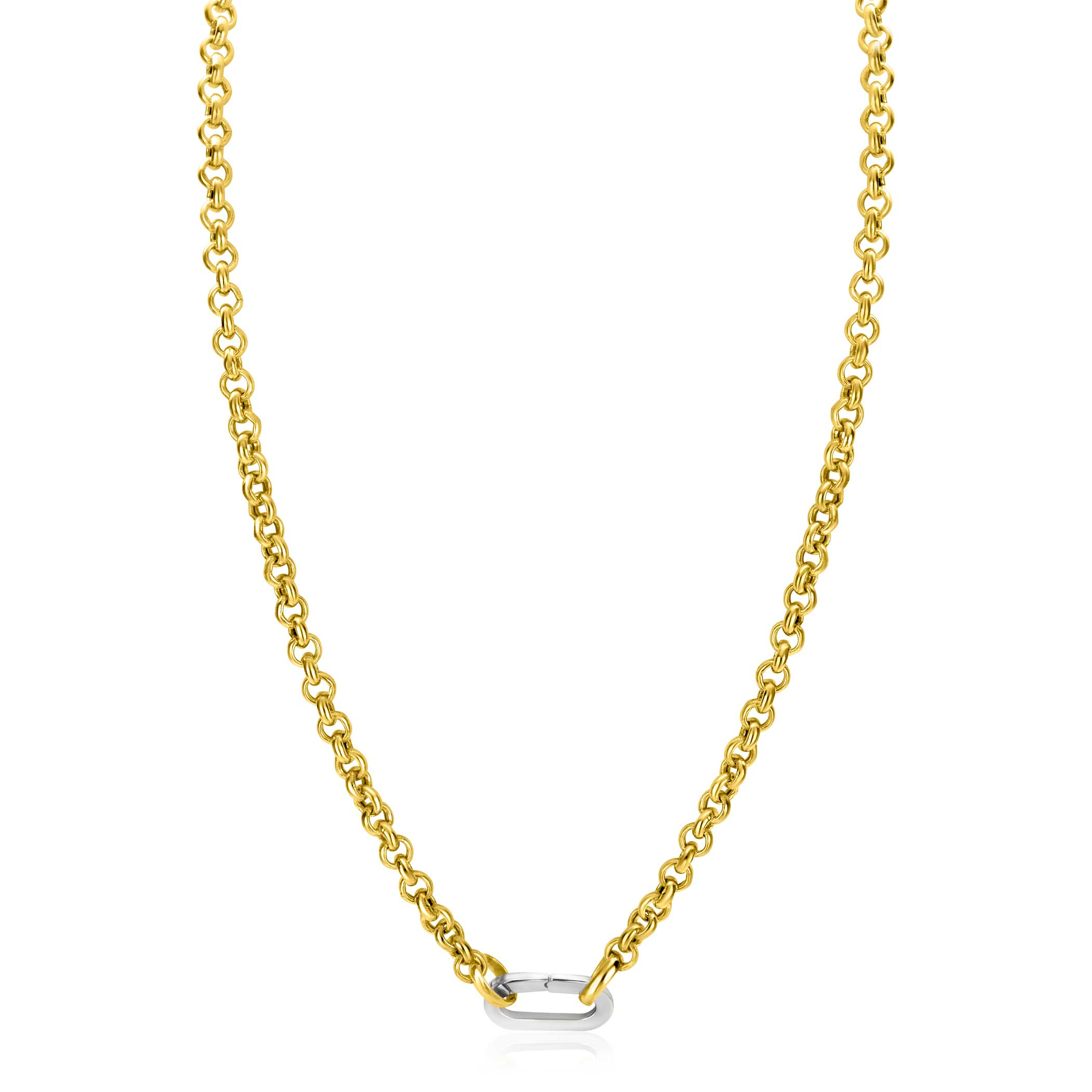 ZINZI Gold Plated Sterling Silver Rolo Chain Necklace 42cm with Silver Oval Clasp ZIC2377G