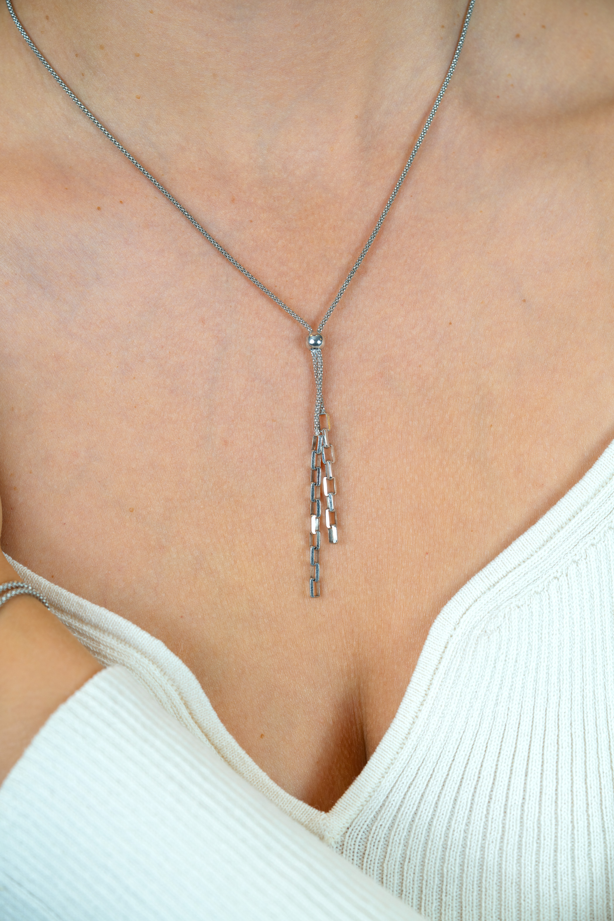 ZINZI zlv. Y-collier popcorn en schakels 43-46cm