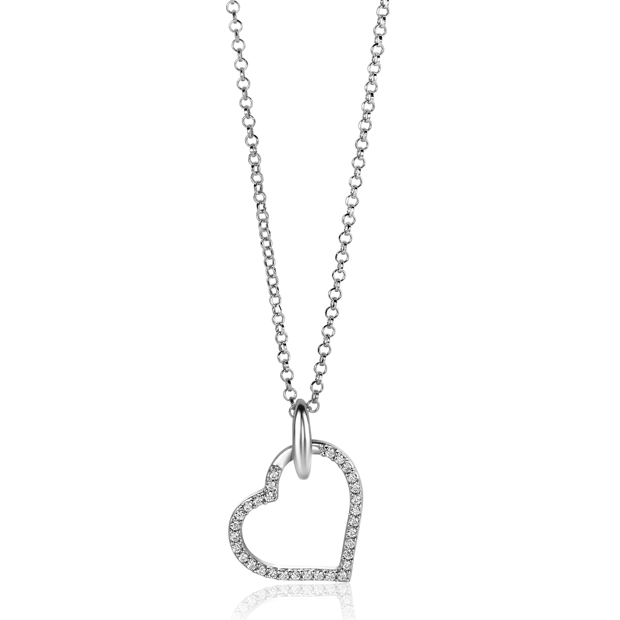 25mm ZINZI Sterling Silver Pendant Heart White Zirconias ZIH2447 (excl. necklace)