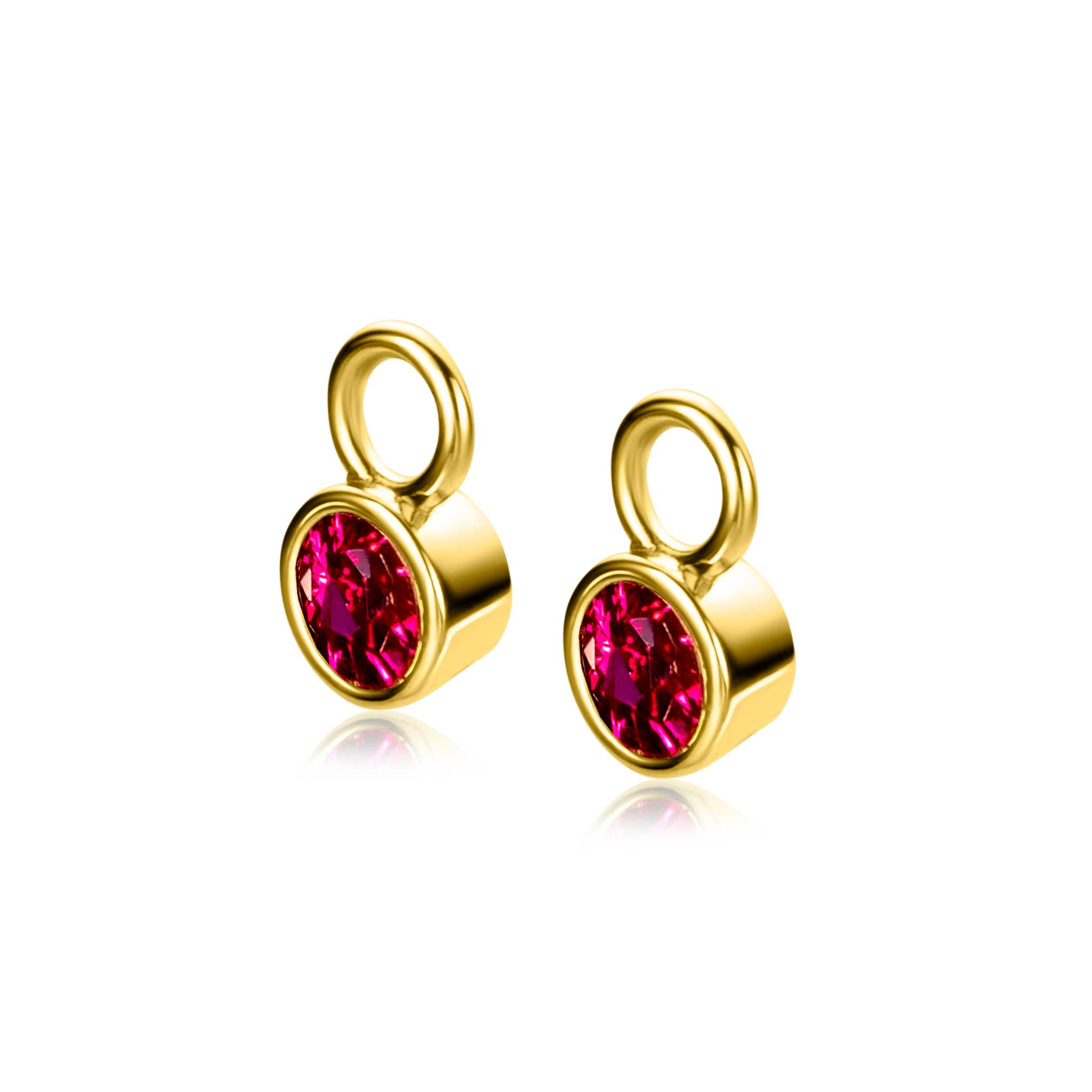 JULY Earrings Pendants Gold Plated with Birthstone Red Ruby Zirconia (excl. hoop earrings)