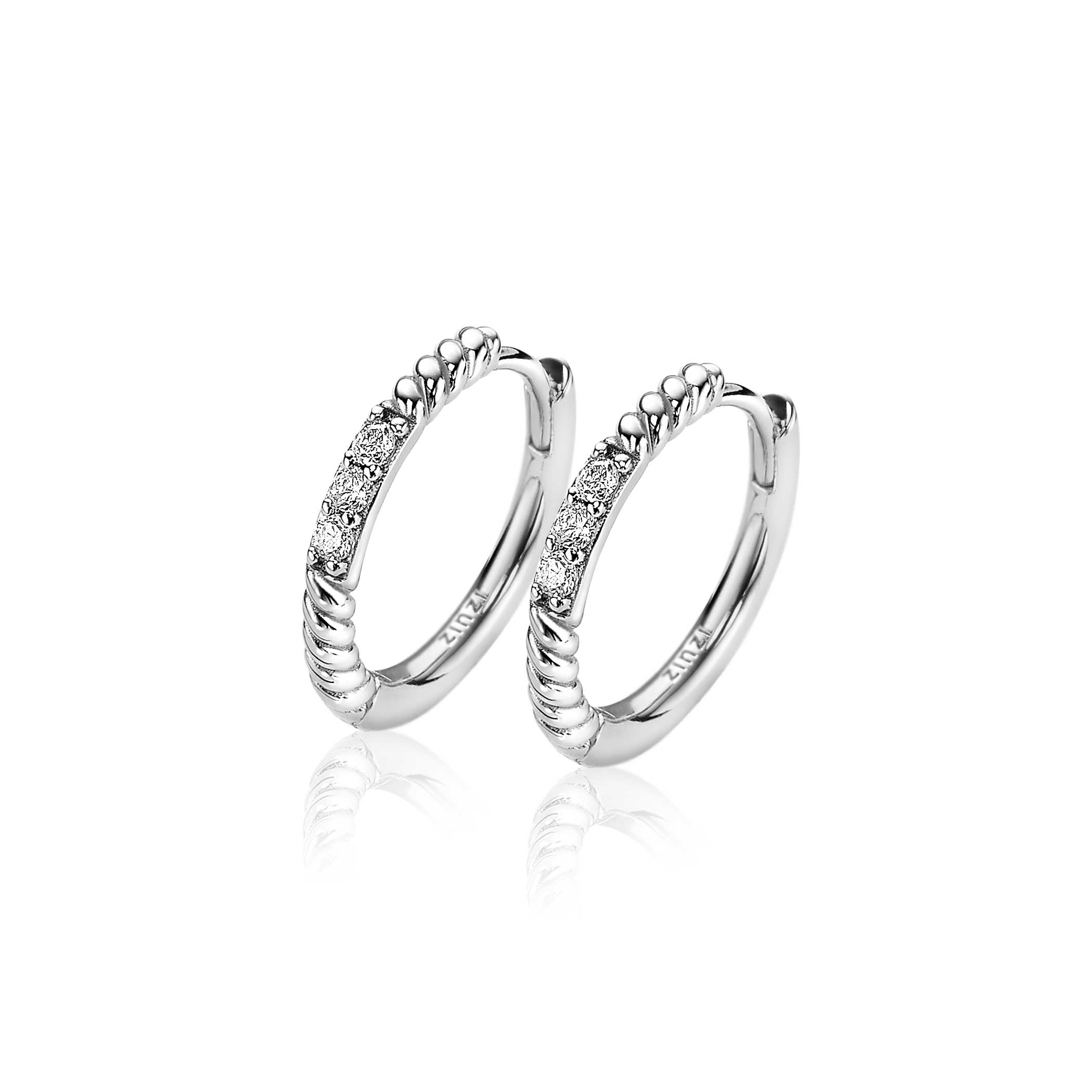 16mm ZINZI Sterling Silver Hoop Earrings Twist White Zirconias 16x2mm ZIO2128