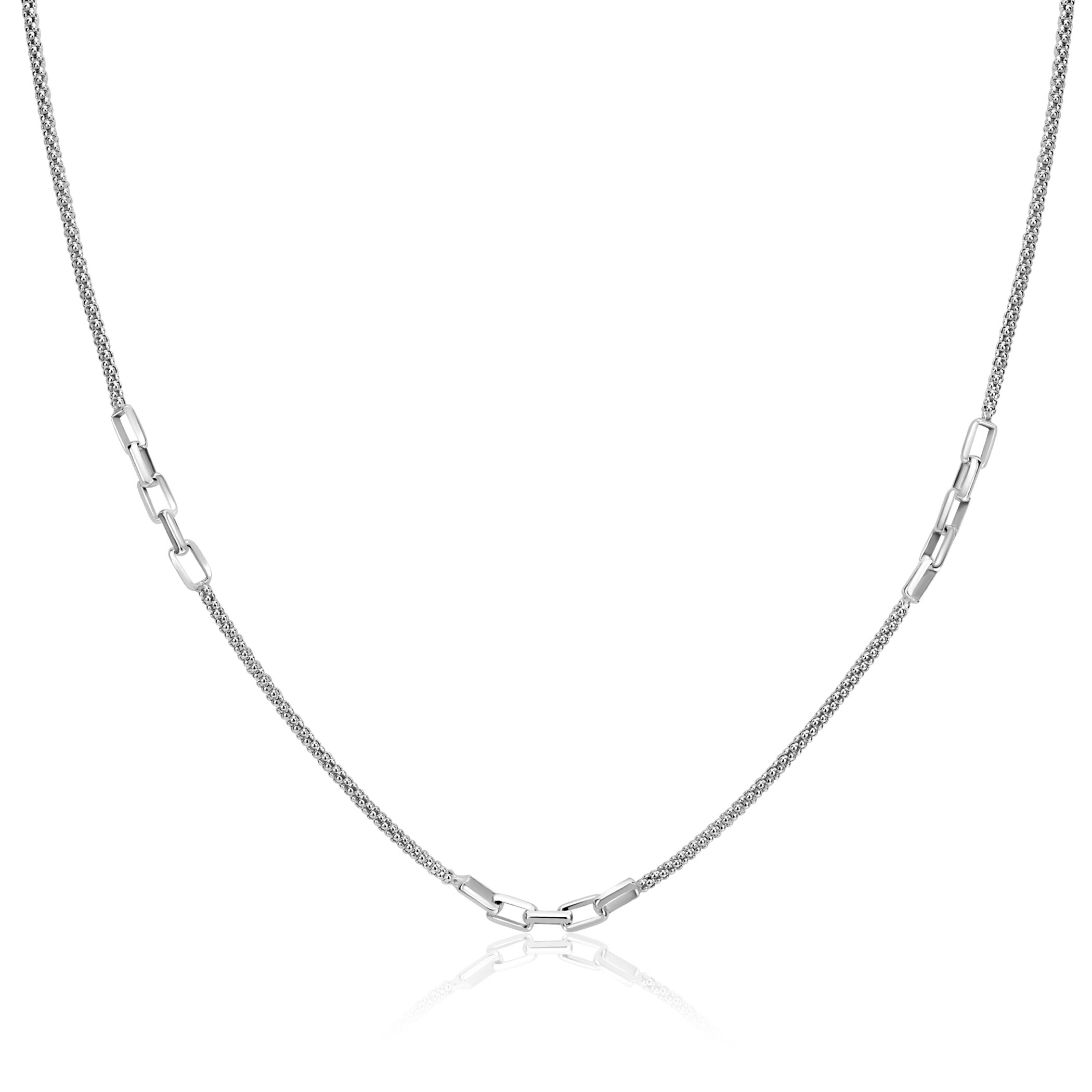 ZINZI zlv. collier popcorn en schakels 45-48cm